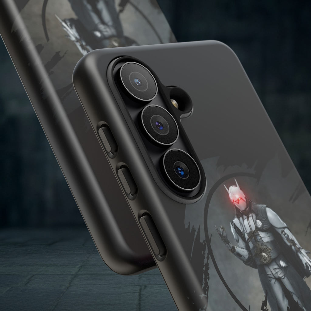 Galaxy Warrior Tough Phone Case — Dark Sci‑Fi Armor with Red Helm