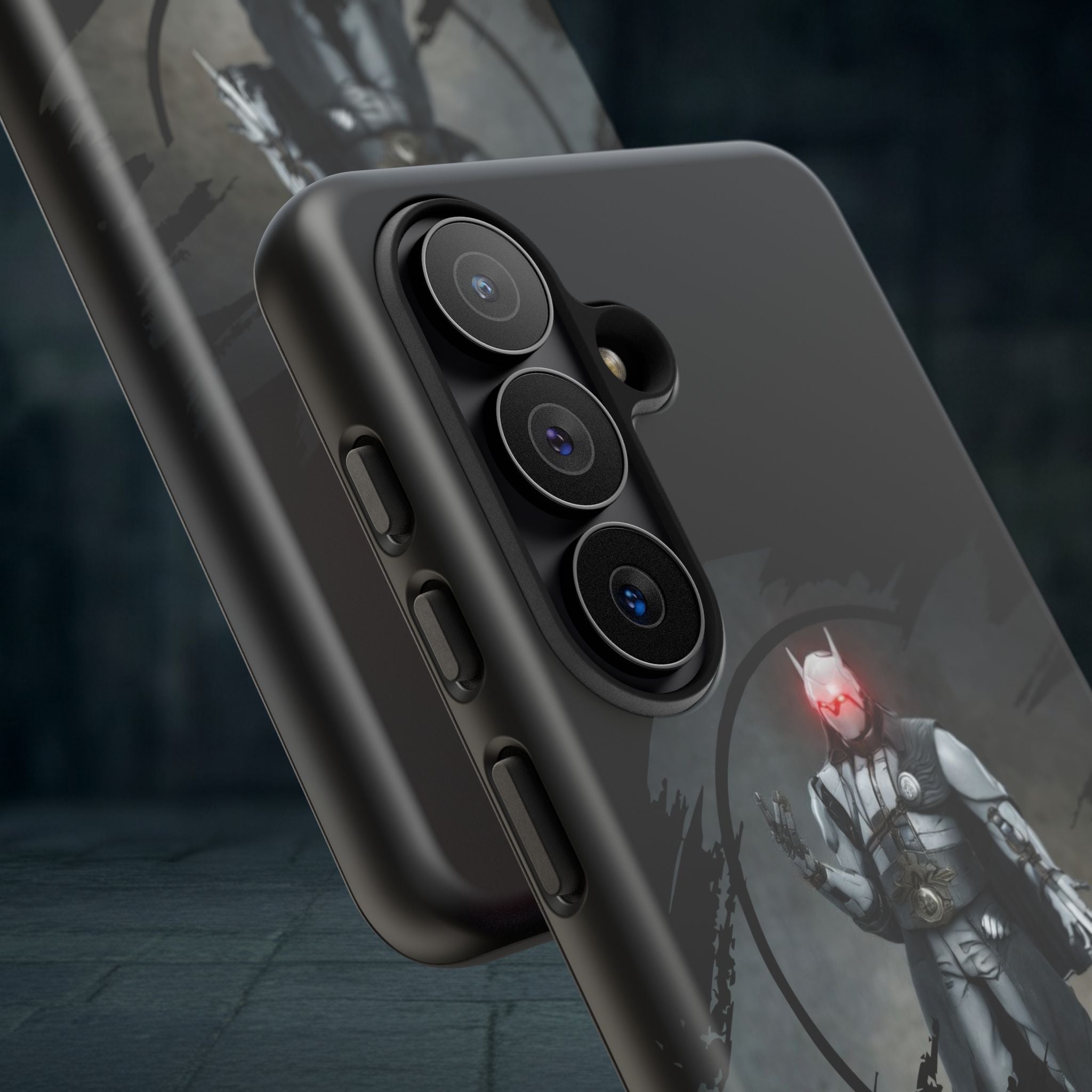 Galaxy Warrior Tough Phone Case — Dark Sci‑Fi Armor with Red Helm