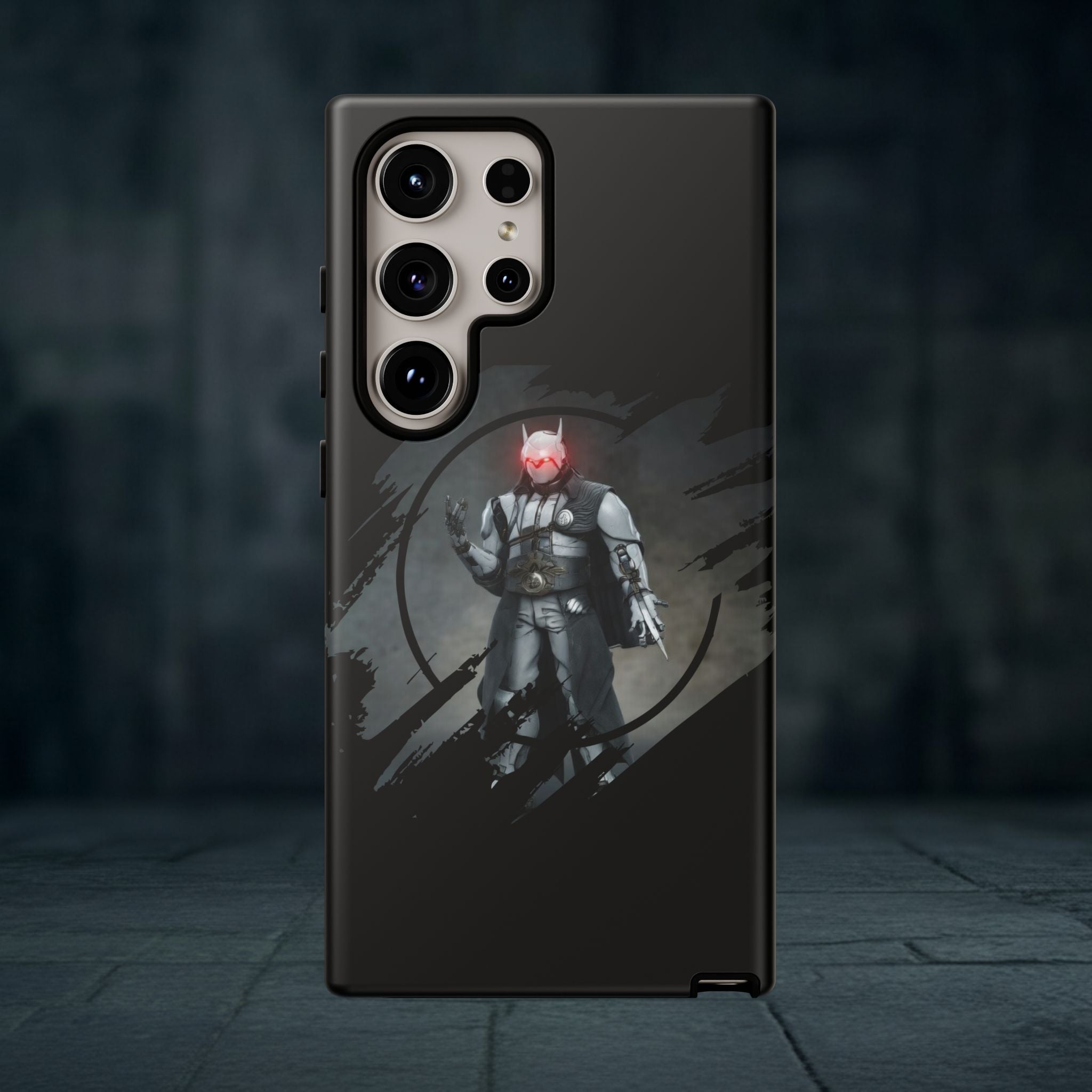 Galaxy Warrior Tough Phone Case — Dark Sci‑Fi Armor with Red Helm