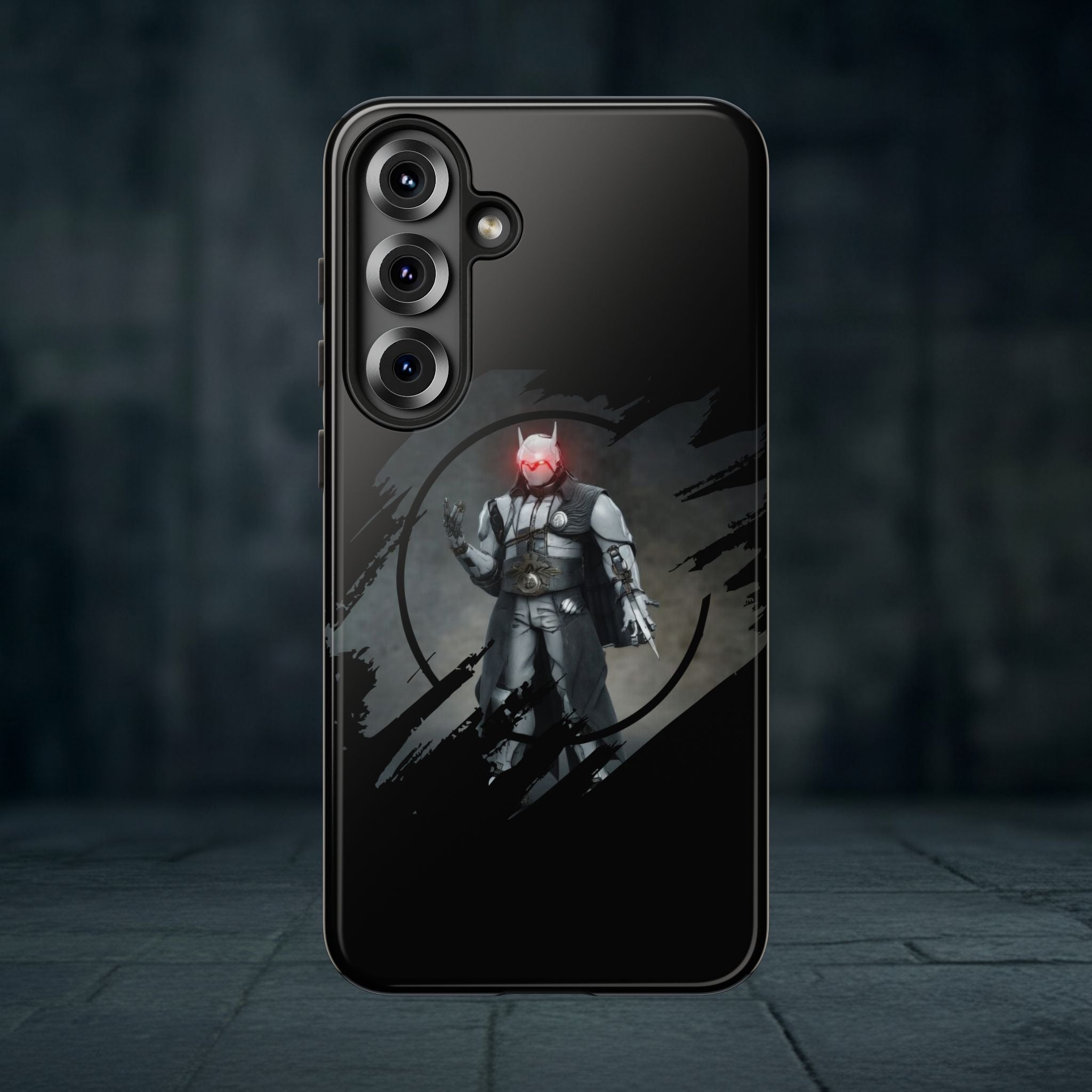 Galaxy Warrior Tough Phone Case — Dark Sci‑Fi Armor with Red Helm