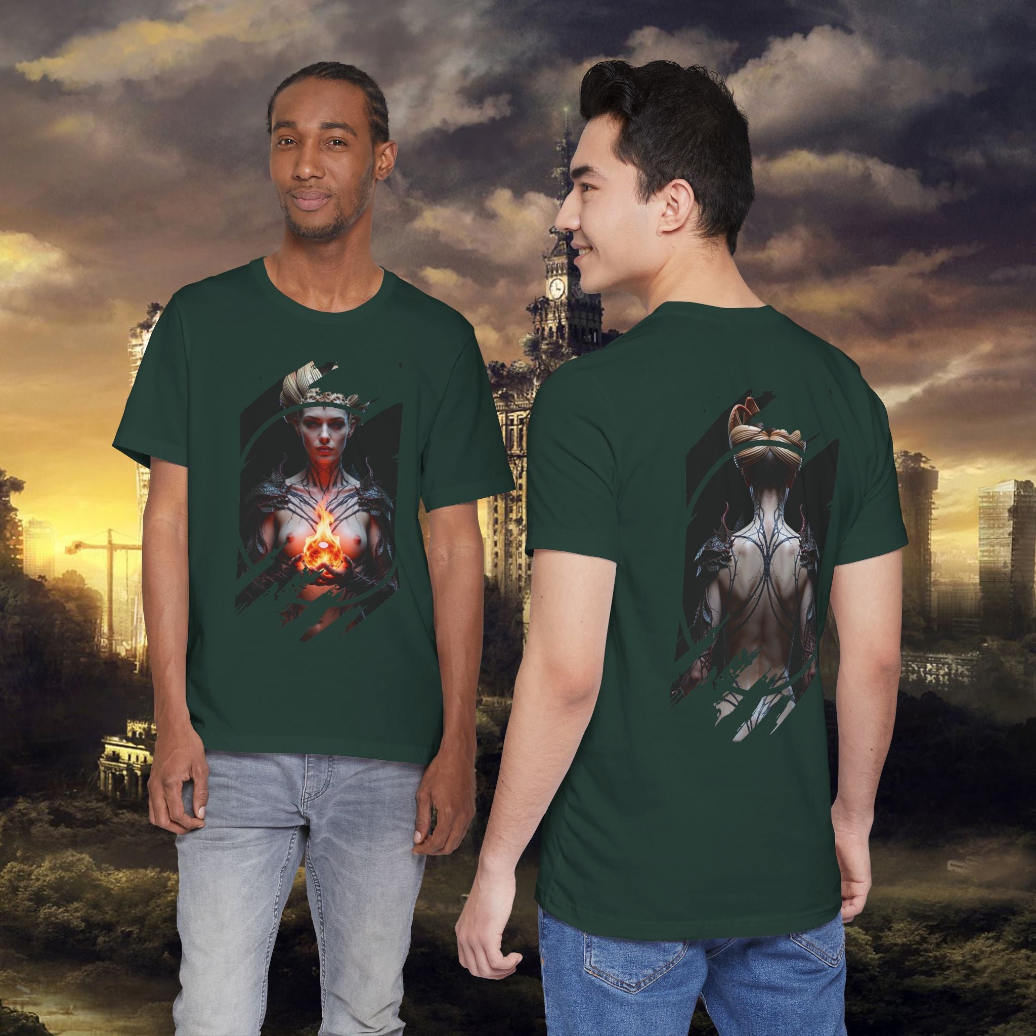 Dark Sorceress T‑Shirt — Fantasy Magic Witch Tee with Fiery Heart - Alexia Ashford