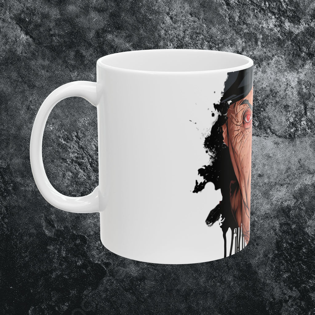 Split Face Cyborg vs Mutant Mug — Sci‑Fi Half‑Human Red Eye Ceramic Coffee Cup (11oz/15oz) JIGSAW Y WESKER - JIGWES