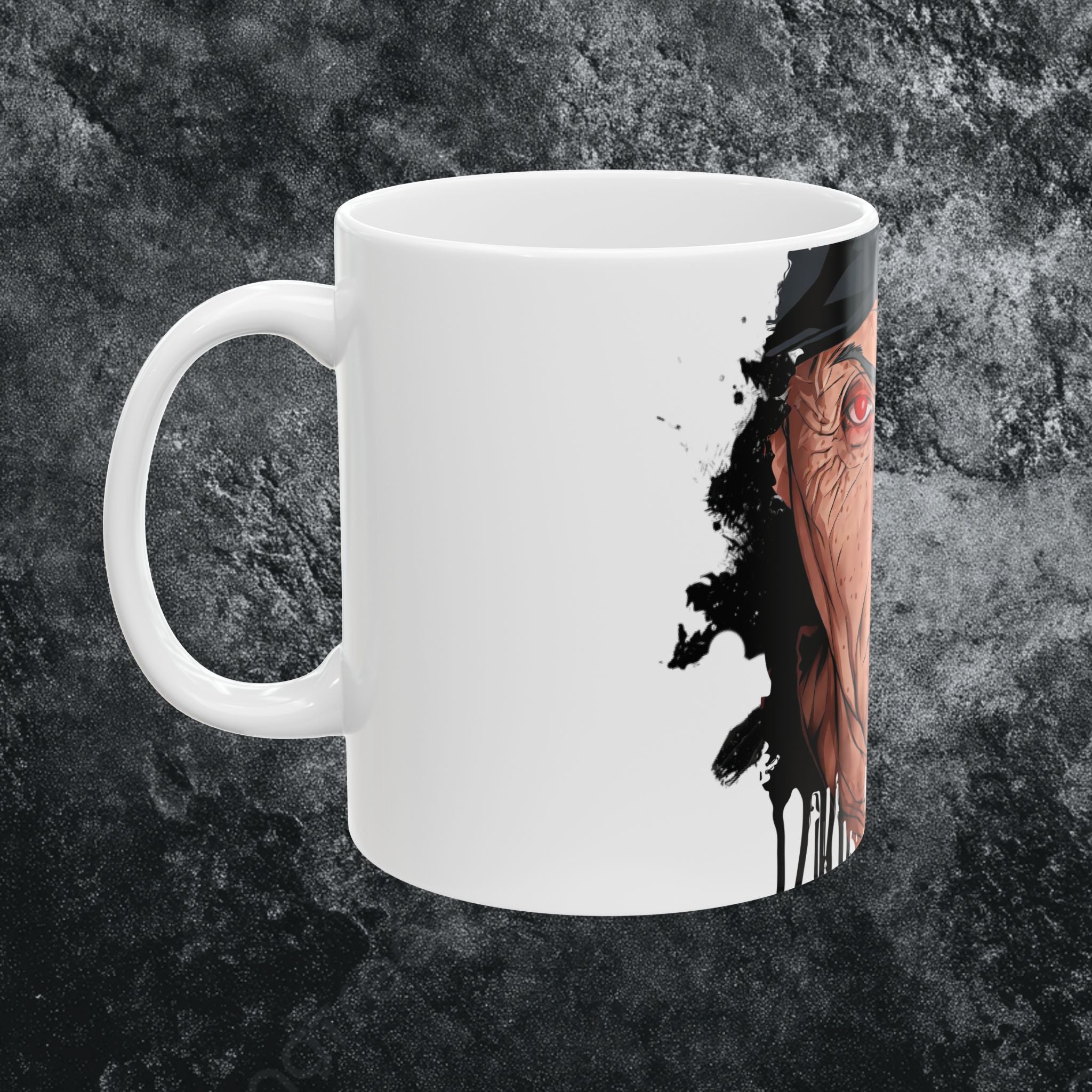 Split Face Cyborg vs Mutant Mug — Sci‑Fi Half‑Human Red Eye Ceramic Coffee Cup (11oz/15oz) JIGSAW Y WESKER - JIGWES