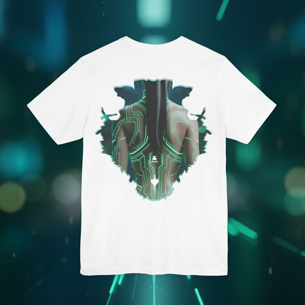 Cybernetic Portrait Tee — Futuristic Neon Circuit Face Graphic Shirt - Green Cyborg Woman