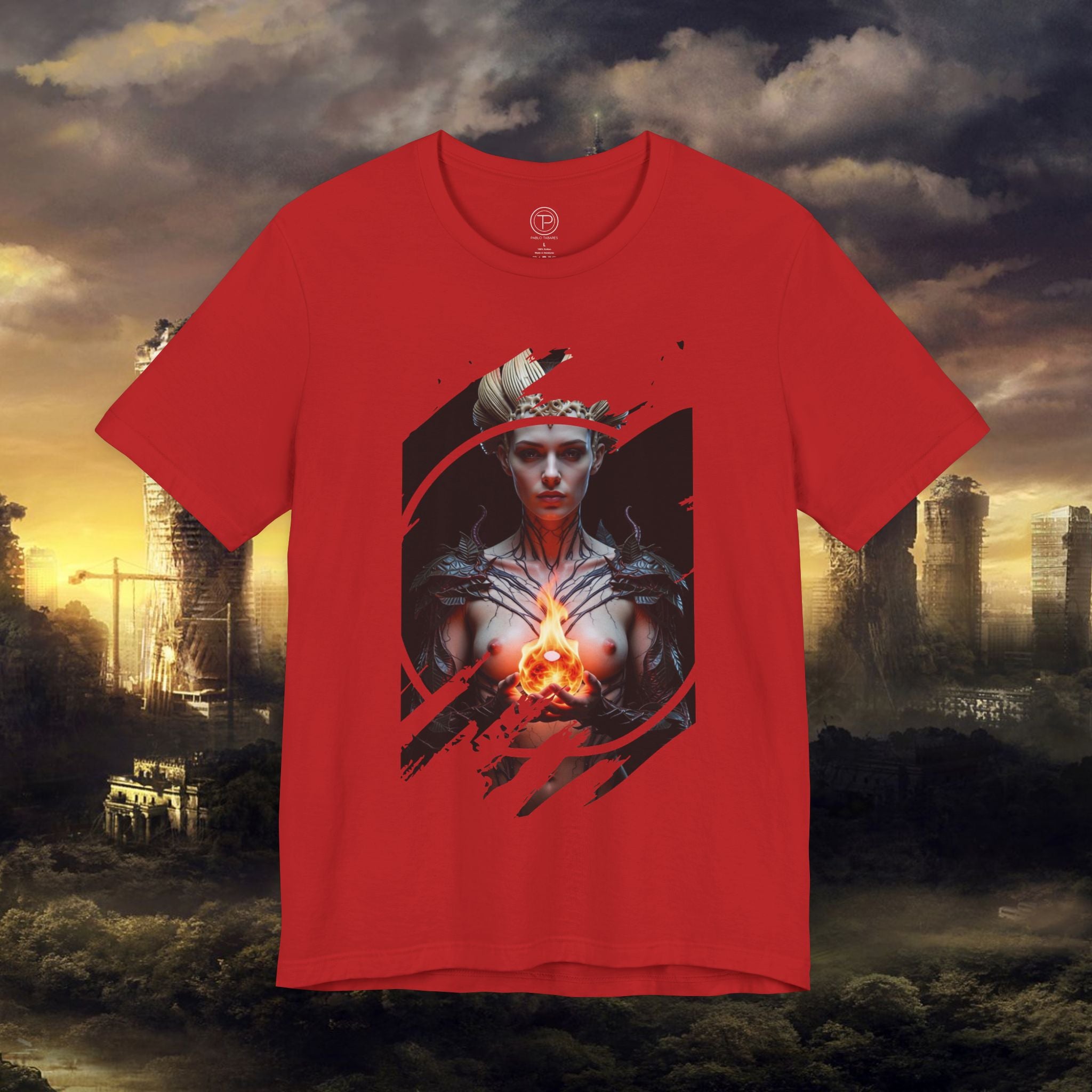 Dark Sorceress T‑Shirt — Fantasy Magic Witch Tee with Fiery Heart - Alexia Ashford