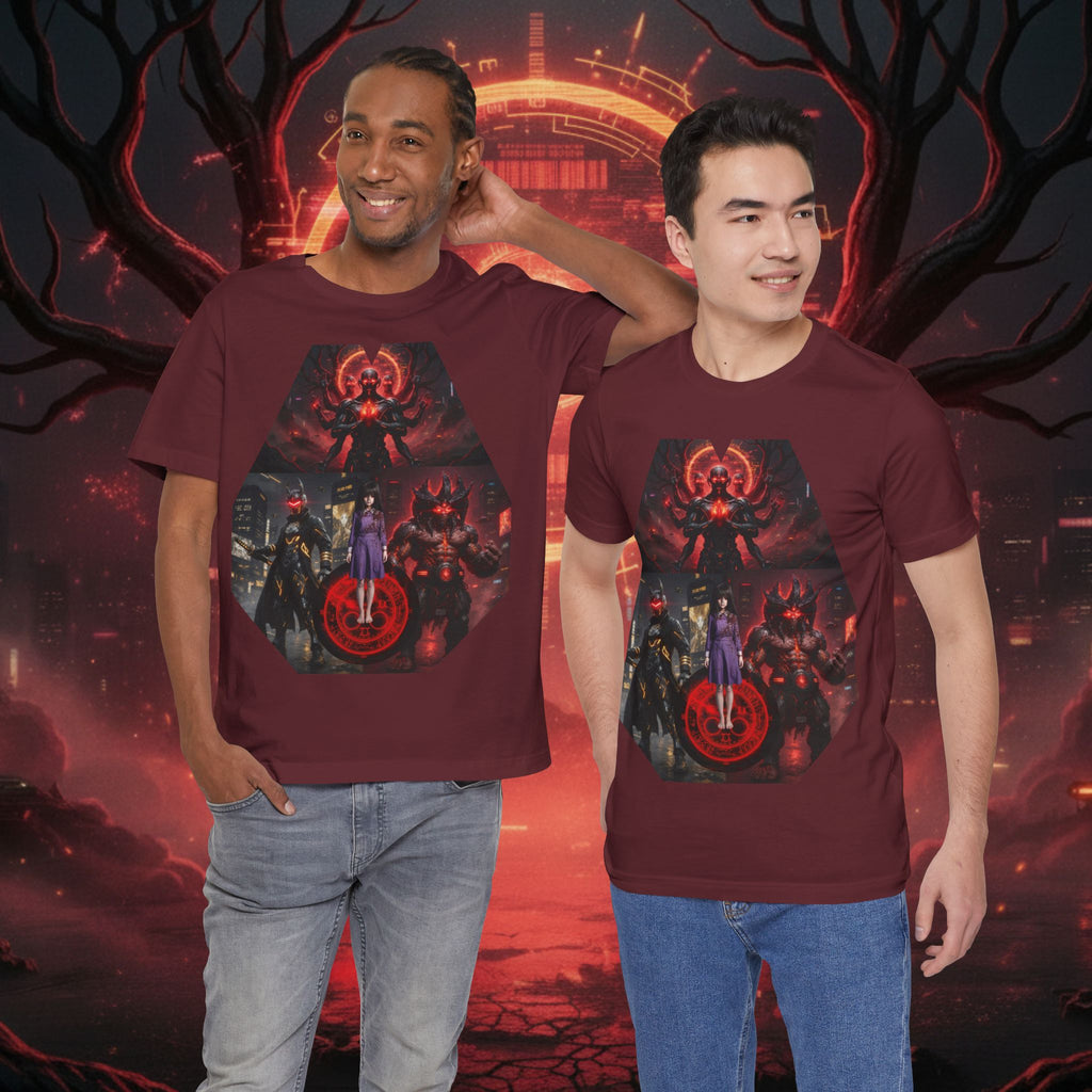 Superhero Squad Graphic Tee — Dark Red Mystic Design