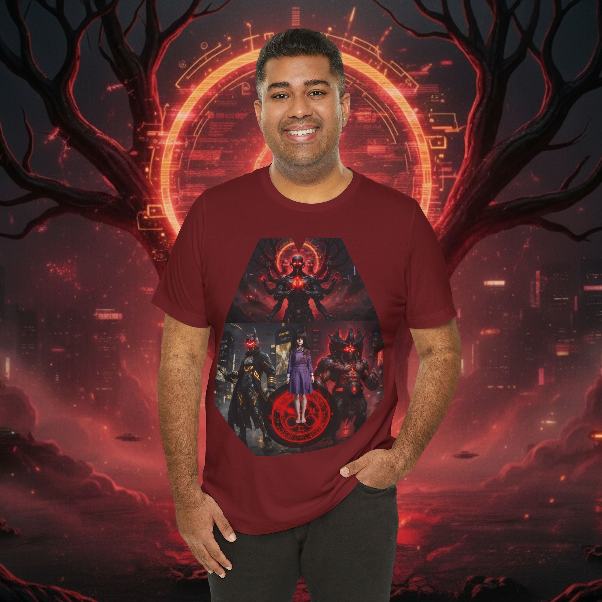 Superhero Squad Graphic Tee — Dark Red Mystic Design