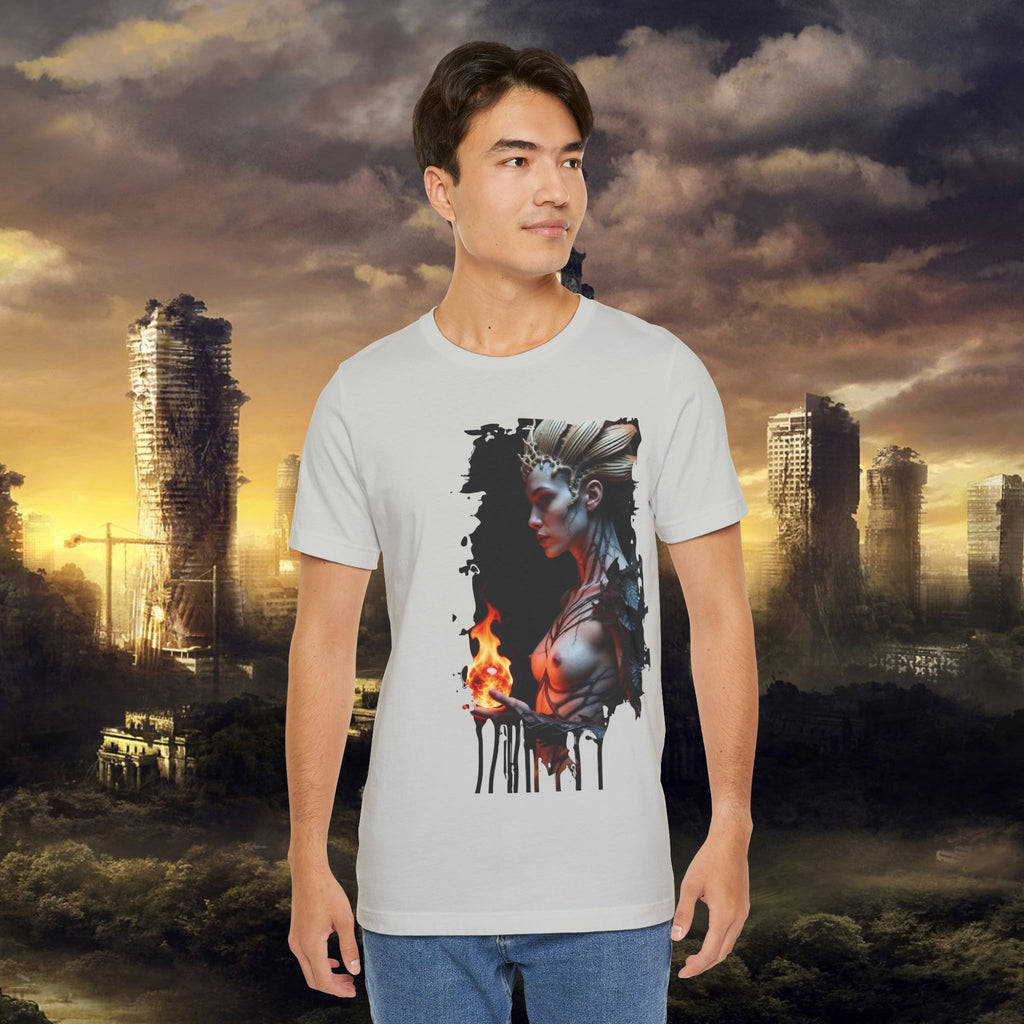 Mythic Fire Goddess T‑Shirt — Fantasy Portrait Tee with Flaming Orb - Alexia Ashford Side Face