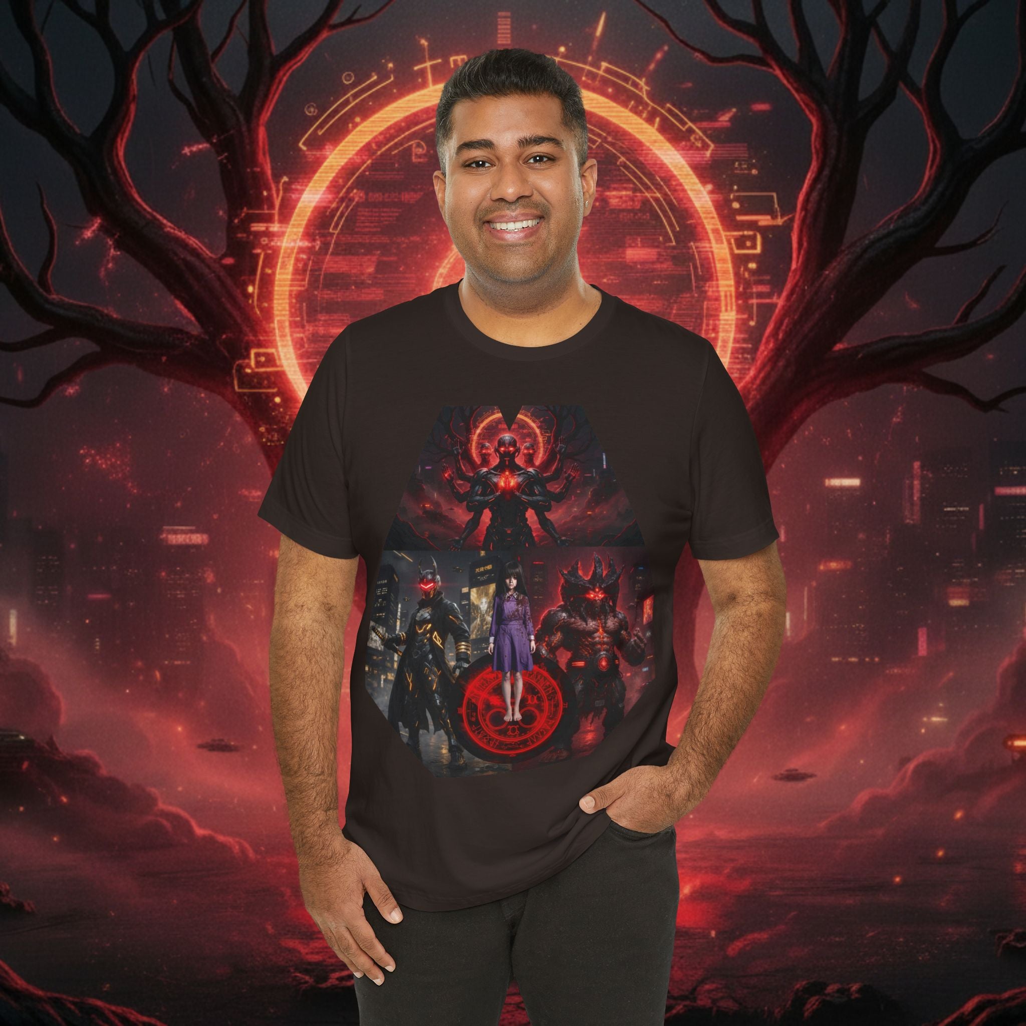 Superhero Squad Graphic Tee — Dark Red Mystic Design