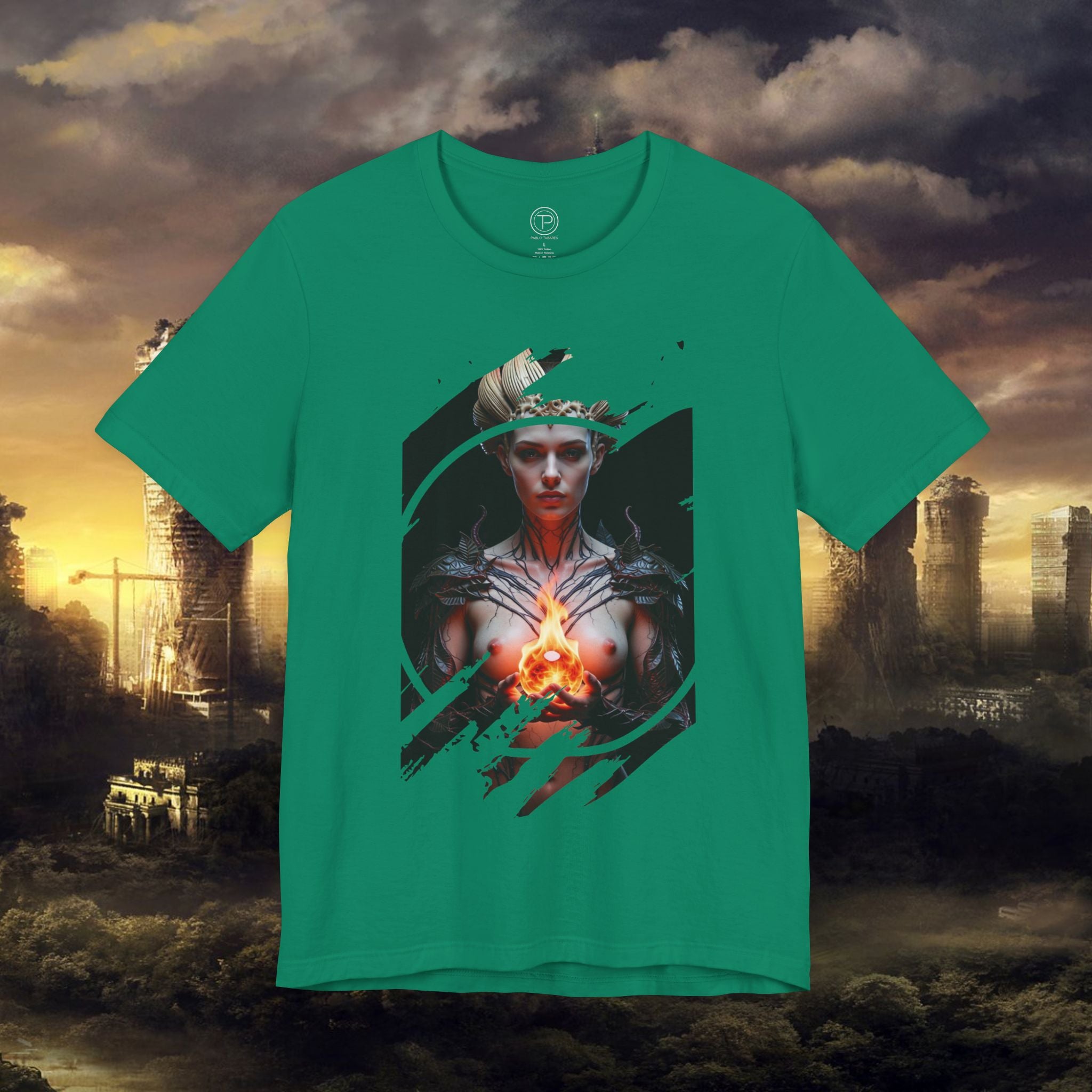 Dark Sorceress T‑Shirt — Fantasy Magic Witch Tee with Fiery Heart - Alexia Ashford