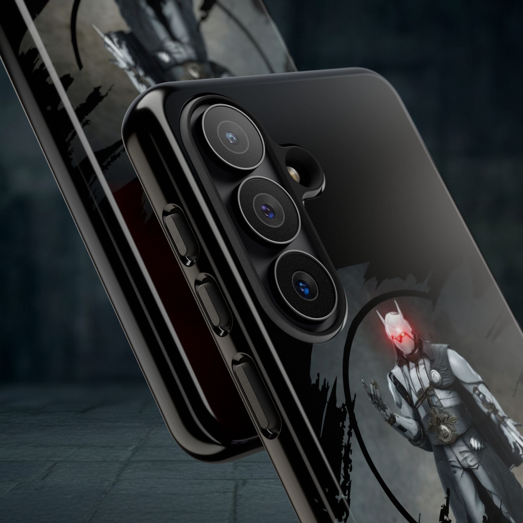 Galaxy Warrior Tough Phone Case — Dark Sci‑Fi Armor with Red Helm