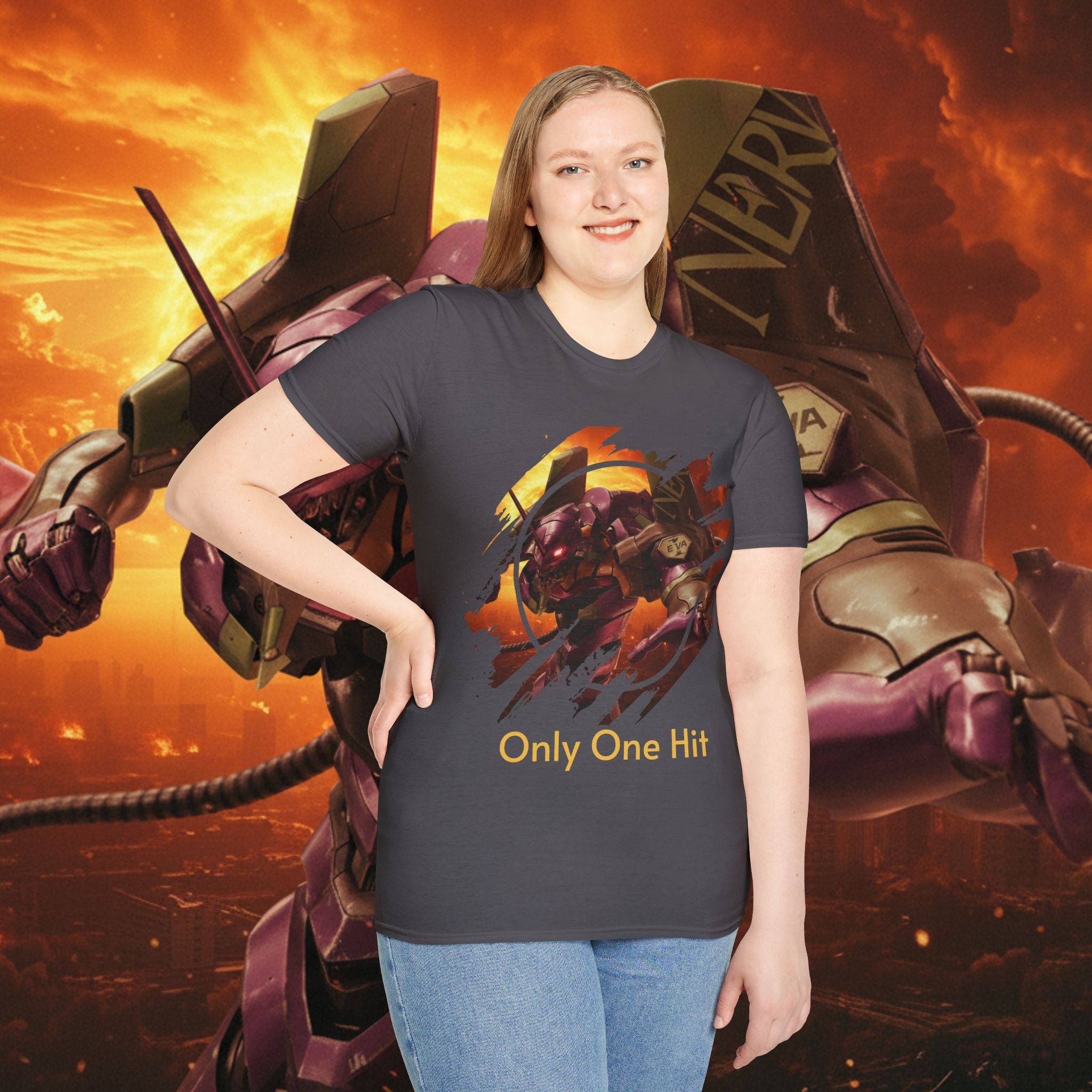 Only One Hit T-Shirt — Gamer Mech Battle Tee - EVA 1 - Neon Genesis Evangelion