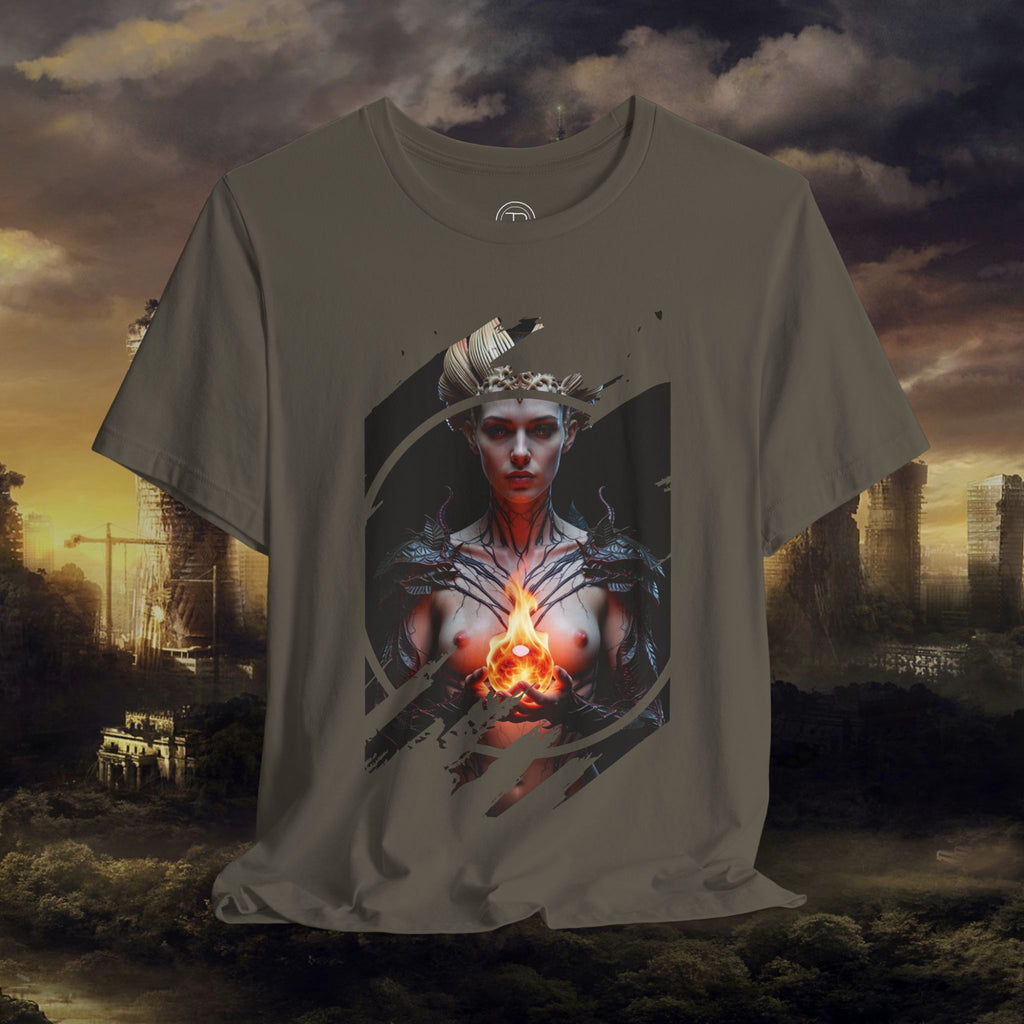 Dark Sorceress T‑Shirt — Fantasy Magic Witch Tee with Fiery Heart - Alexia Ashford