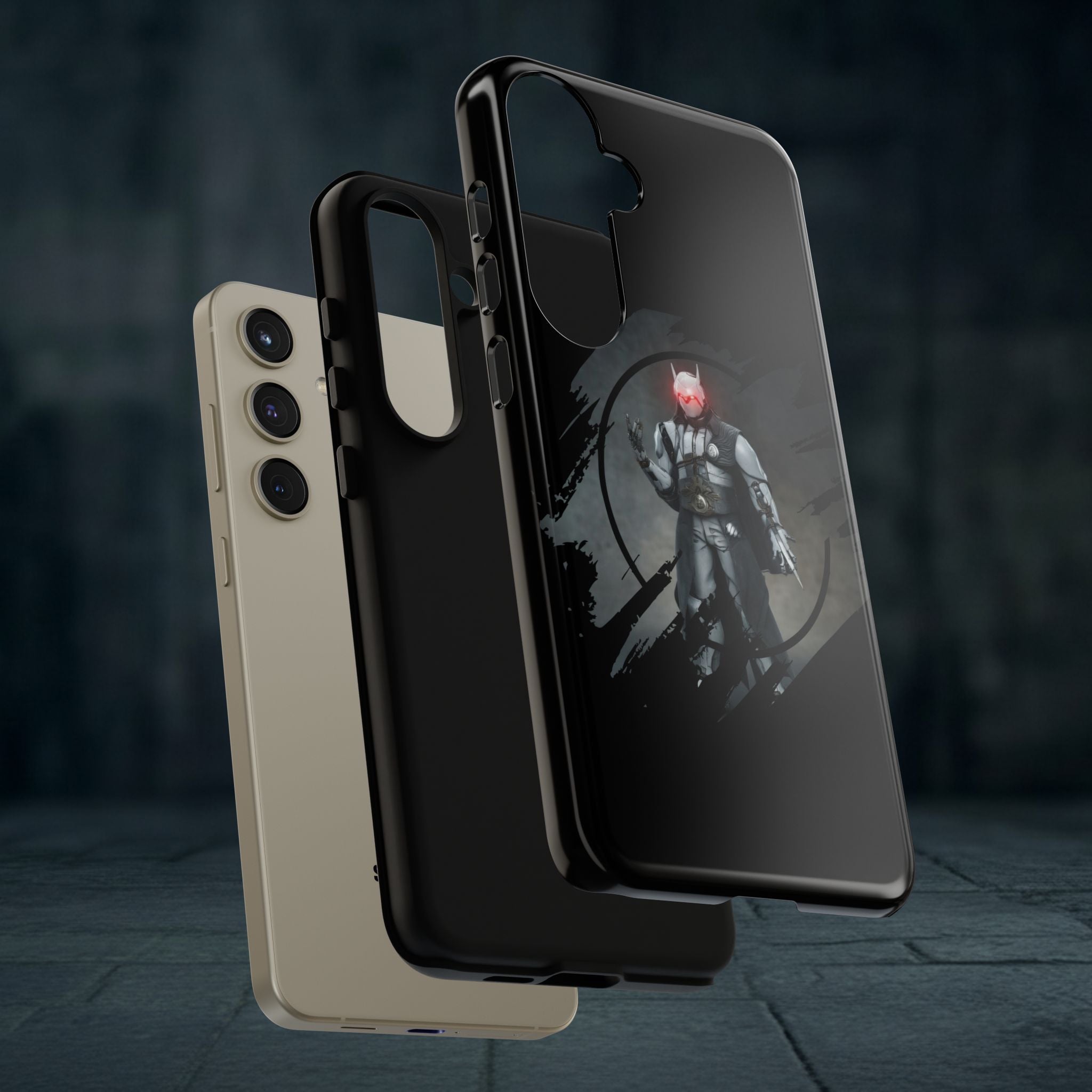 Galaxy Warrior Tough Phone Case — Dark Sci‑Fi Armor with Red Helm