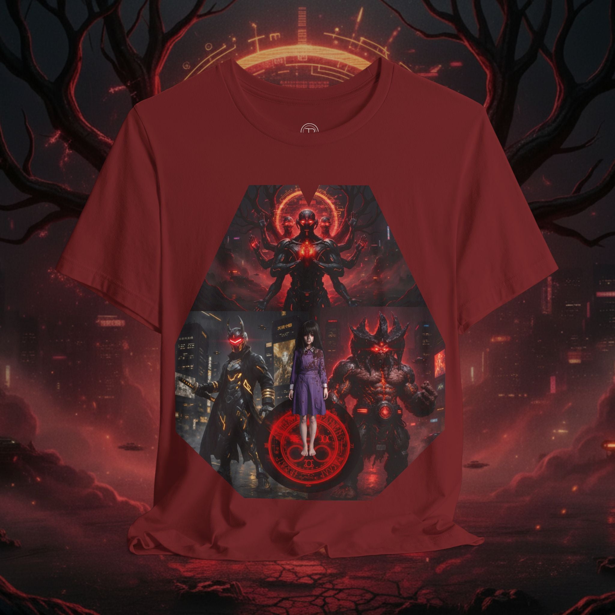 Superhero Squad Graphic Tee — Dark Red Mystic Design