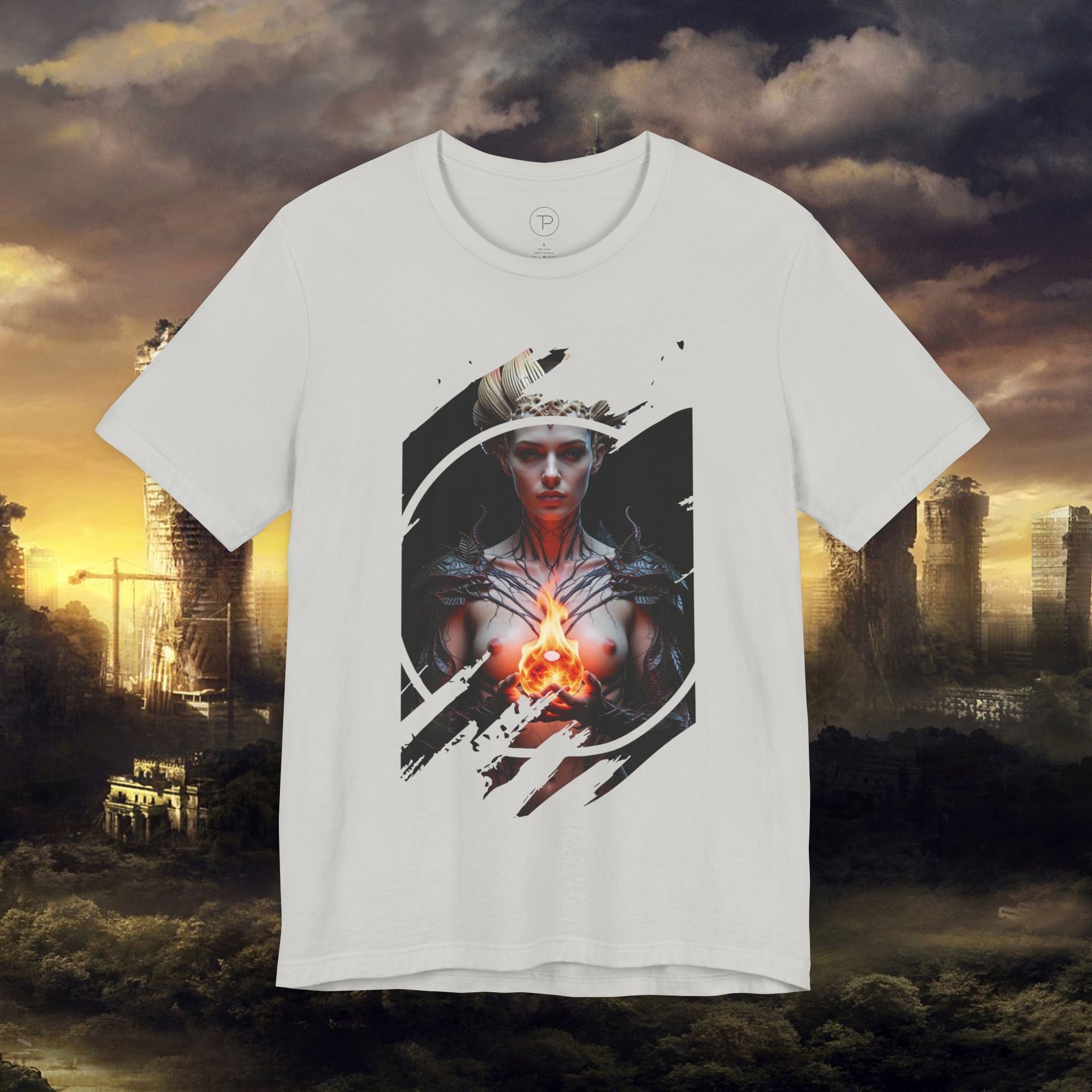 Dark Sorceress T‑Shirt — Fantasy Magic Witch Tee with Fiery Heart - Alexia Ashford