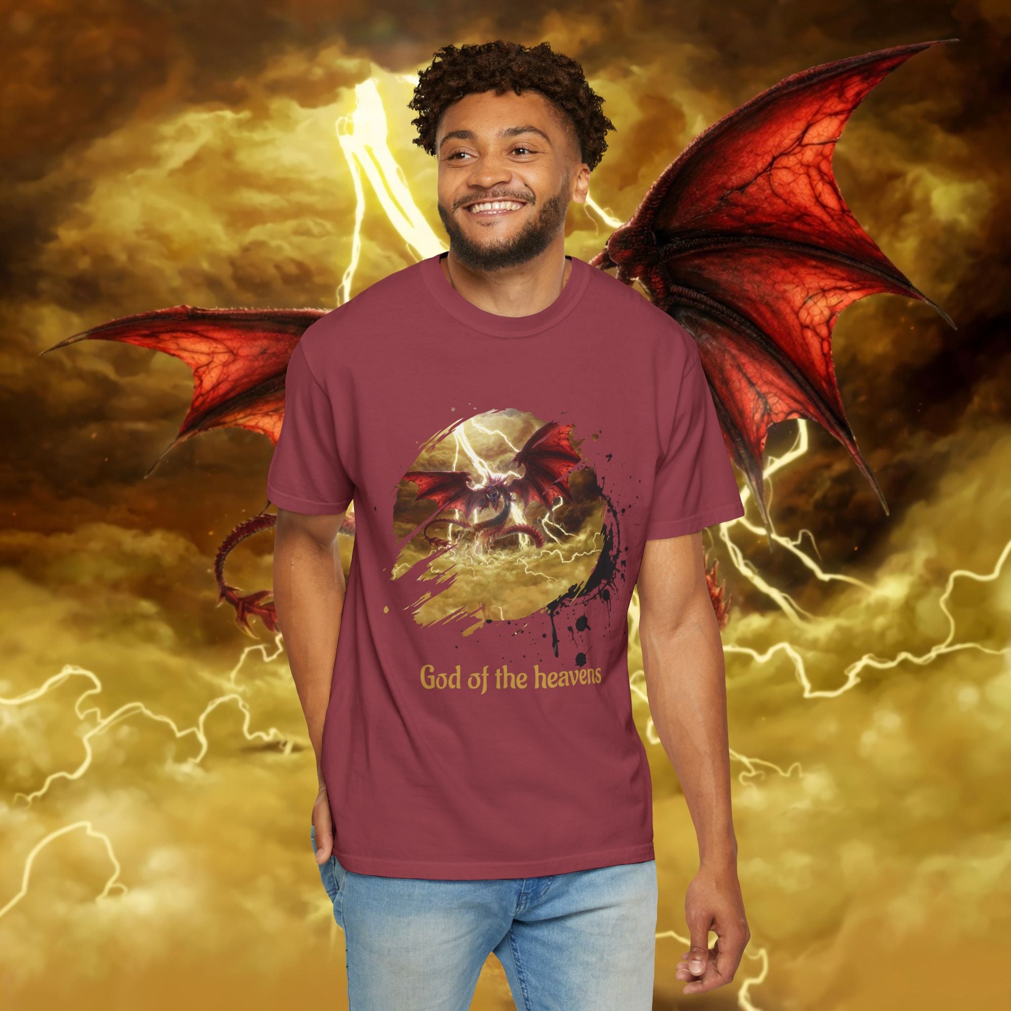 God of the Heavens T-Shirt — Mythic Storm Graphic Tee - slifer the sky dragon