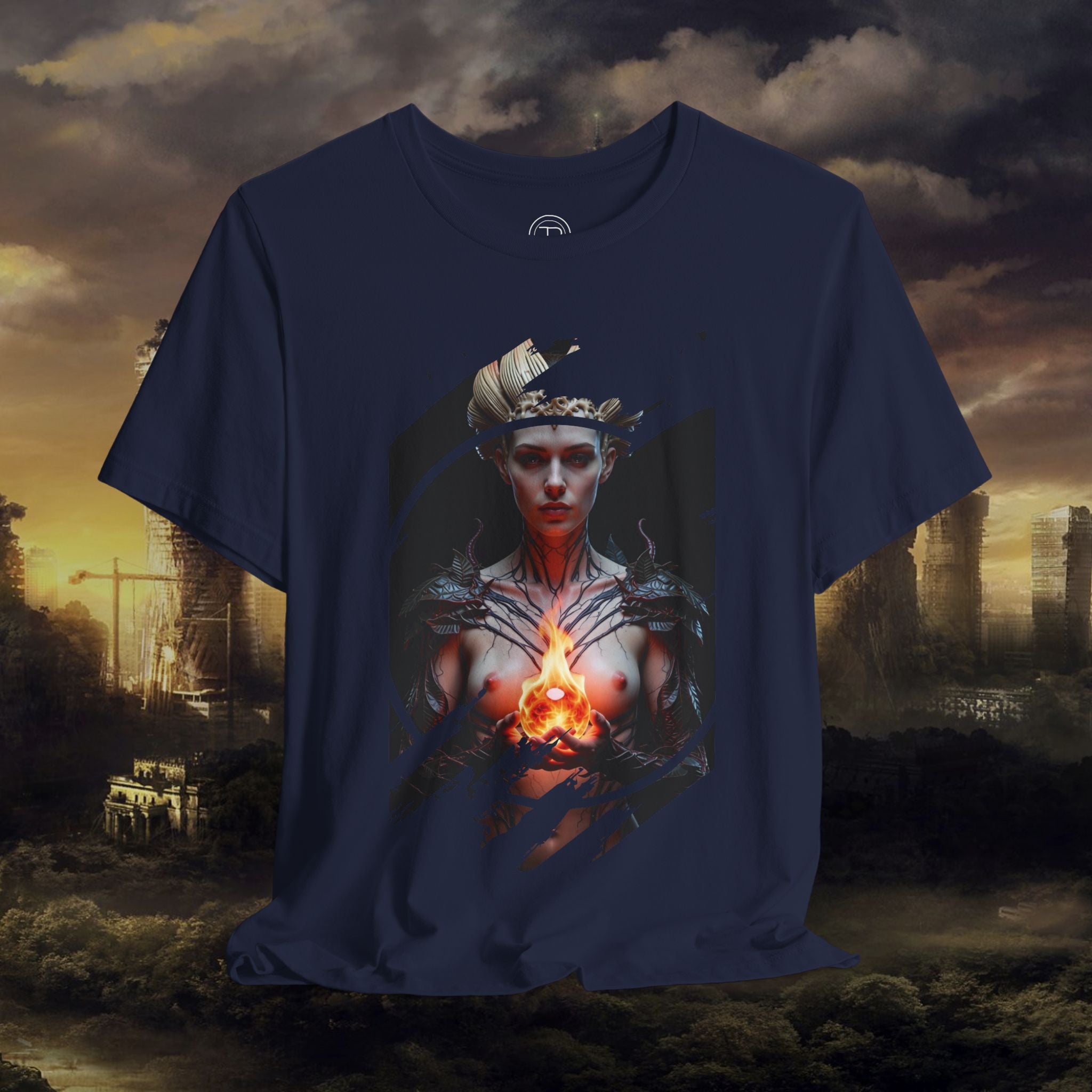 Dark Sorceress T‑Shirt — Fantasy Magic Witch Tee with Fiery Heart - Alexia Ashford