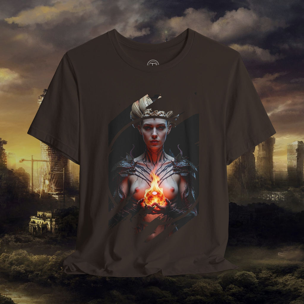 Dark Sorceress T‑Shirt — Fantasy Magic Witch Tee with Fiery Heart - Alexia Ashford