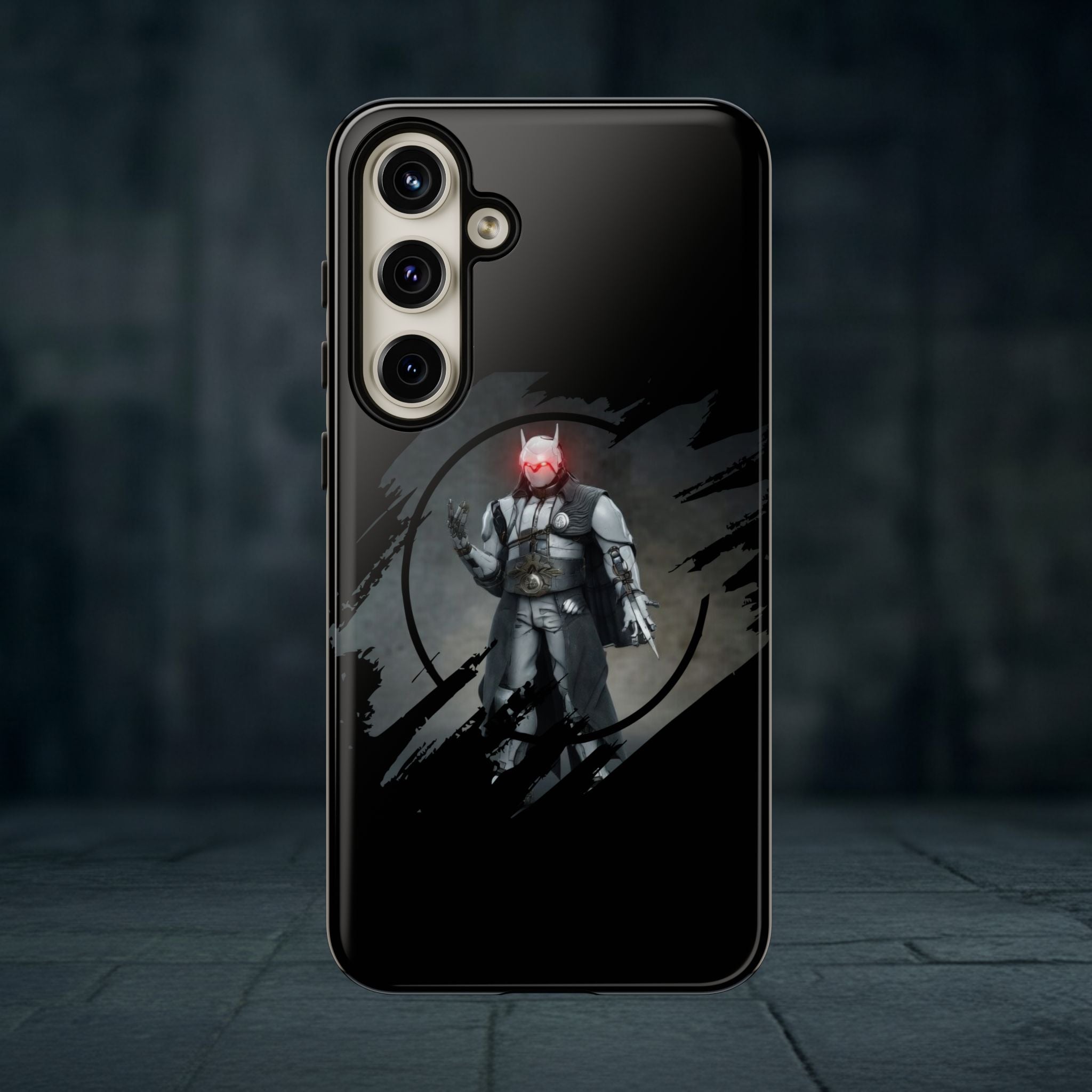 Galaxy Warrior Tough Phone Case — Dark Sci‑Fi Armor with Red Helm