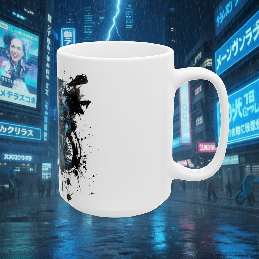 Cyberpunk Squad Ceramic Mug — Futuristic City Night Coffee Cup (11oz/15oz) - Battle Suits reunion