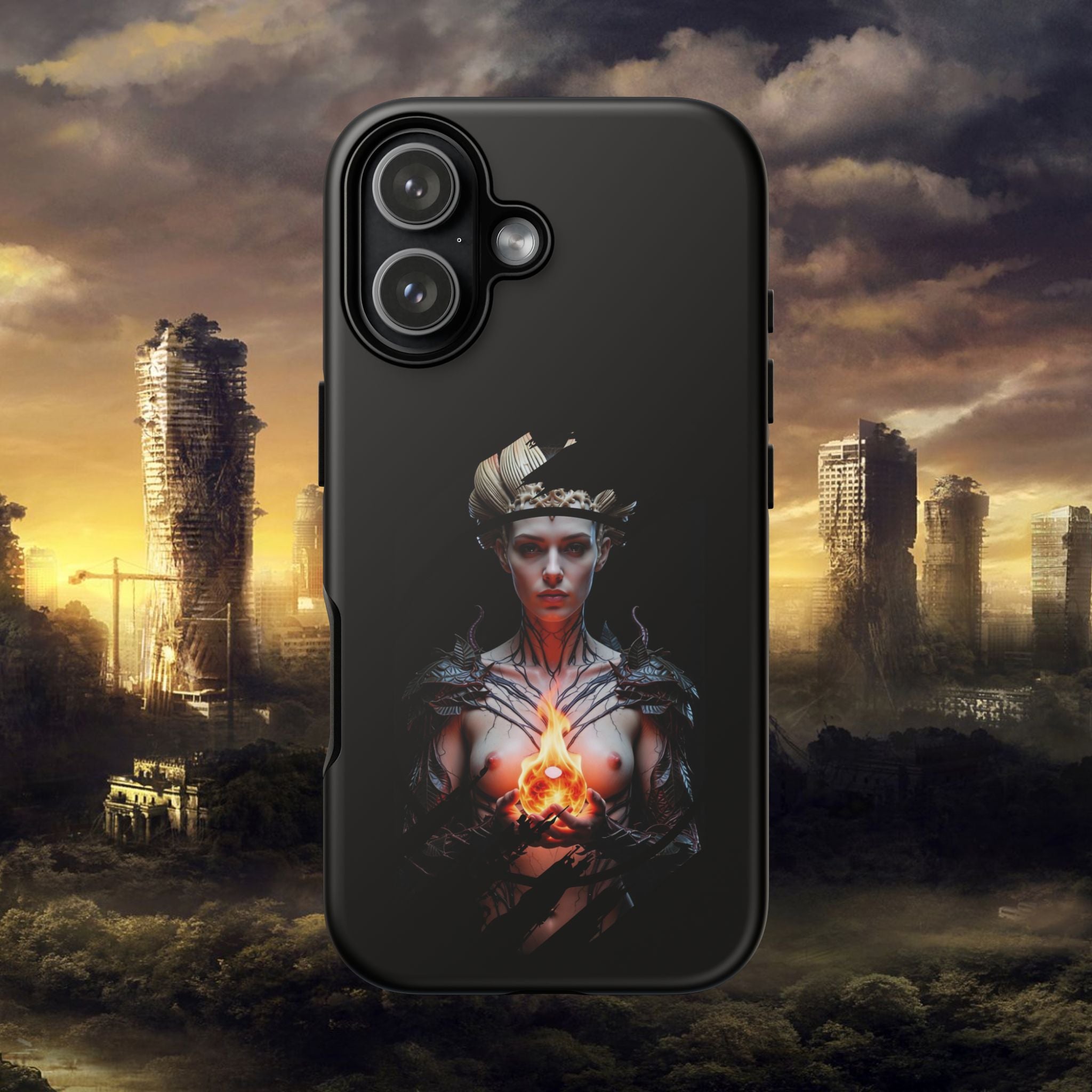 Fantasy Sorceress Phone Case — Dark Magic Mage with Fiery Orb Tough Case - Alexia Ashford