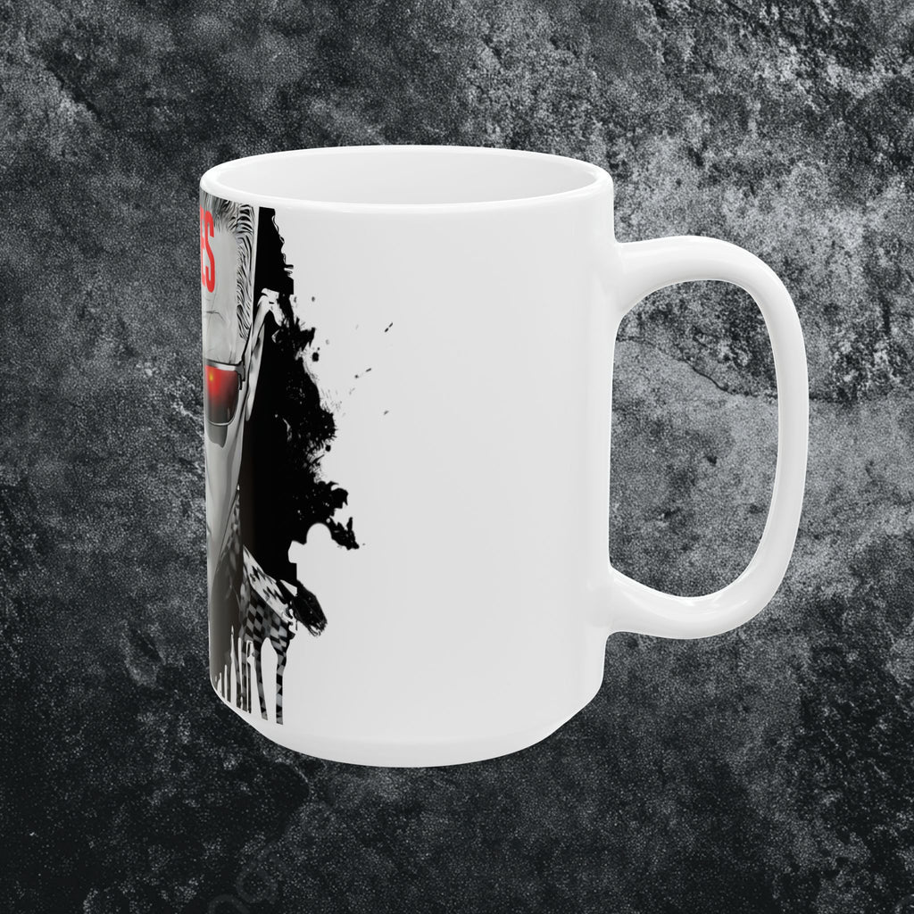Split Face JIGSAW Y WESKER  — Sci‑Fi Half‑Human Red Eye Ceramic Coffee Cup (11oz/15oz) - JIGWES