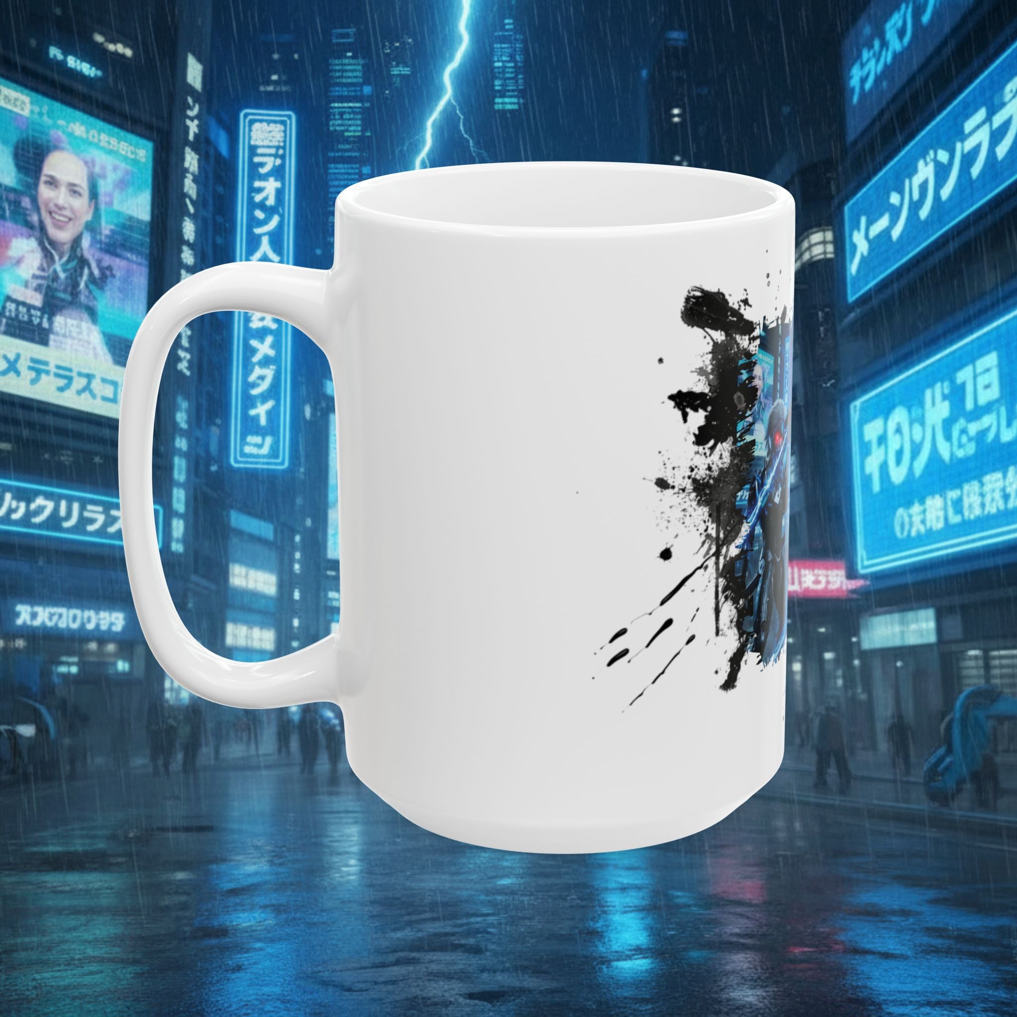 Cyberpunk Squad Ceramic Mug — Futuristic City Night Coffee Cup (11oz/15oz) - Battle Suits reunion