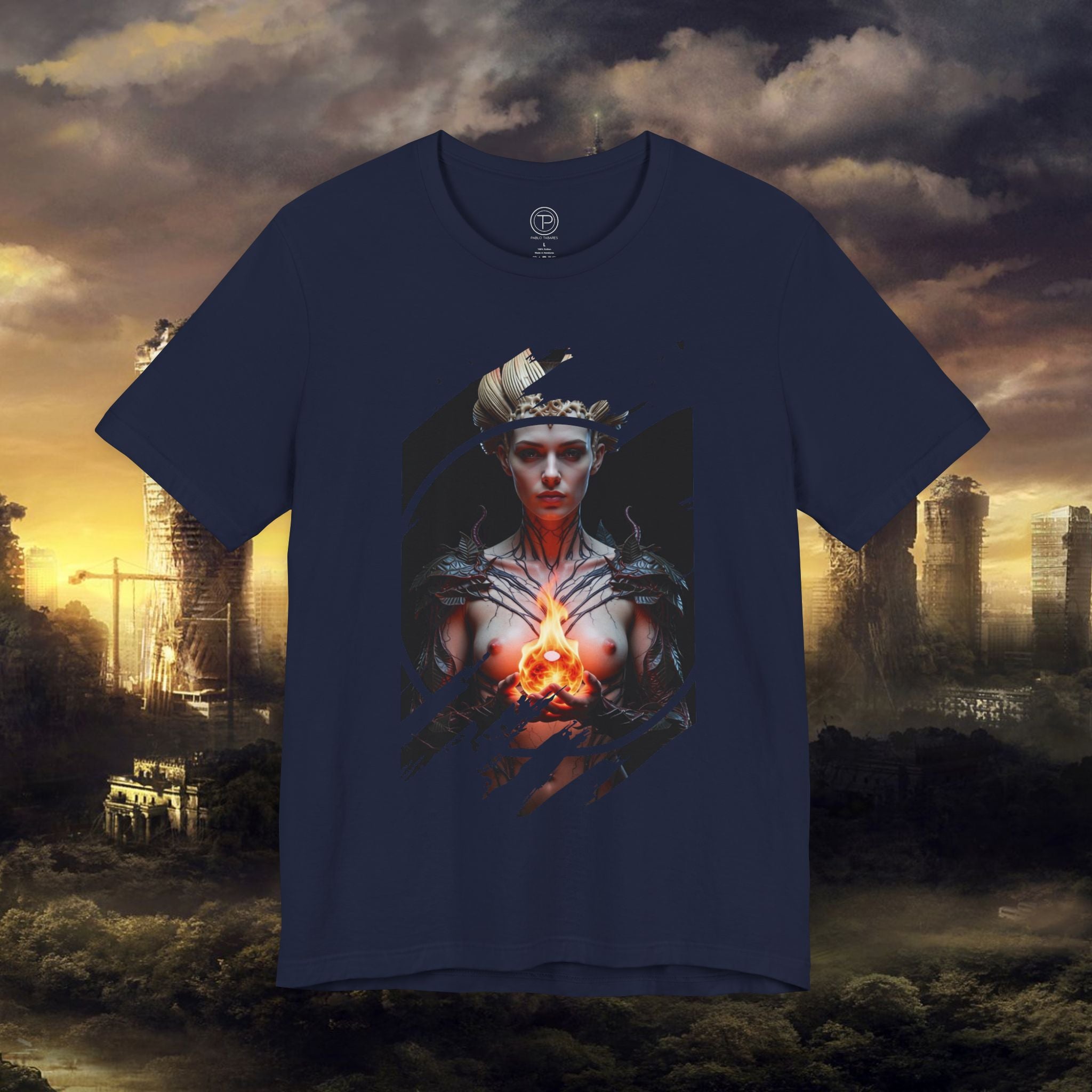 Dark Sorceress T‑Shirt — Fantasy Magic Witch Tee with Fiery Heart - Alexia Ashford