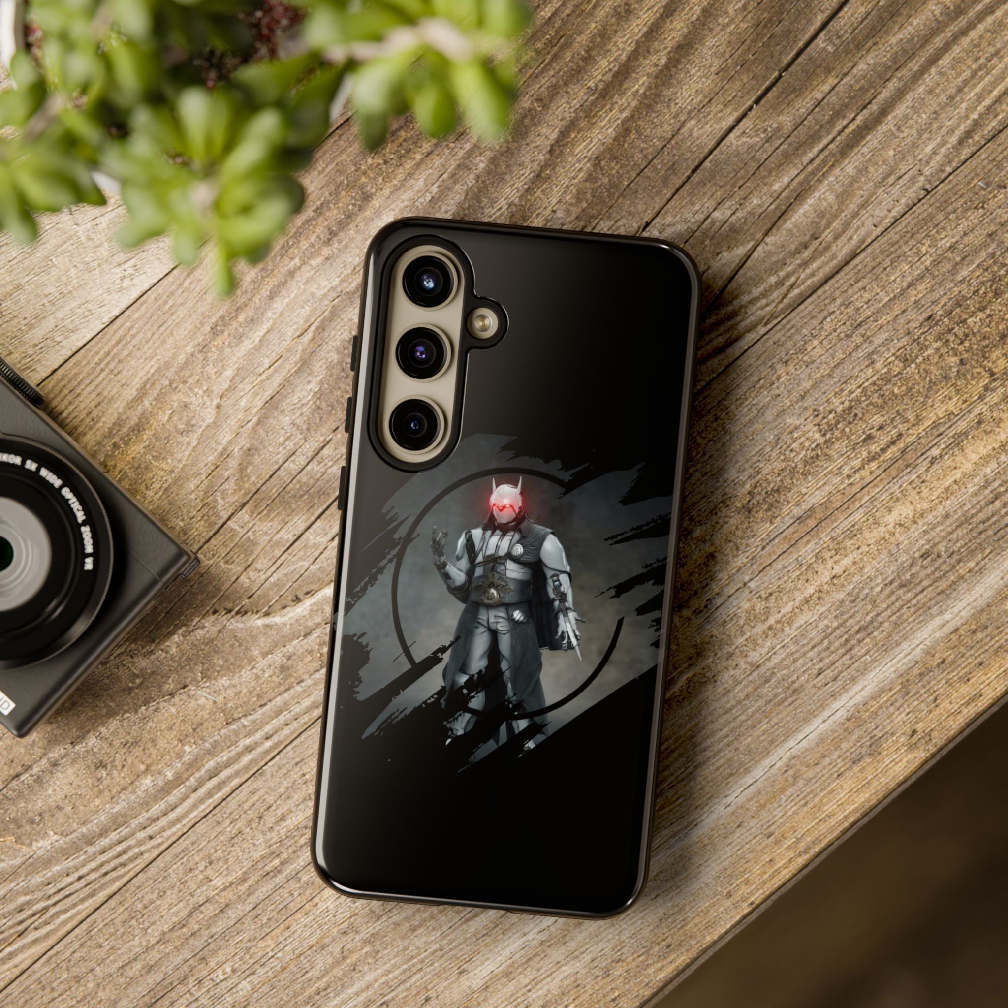 Galaxy Warrior Tough Phone Case — Dark Sci‑Fi Armor with Red Helm
