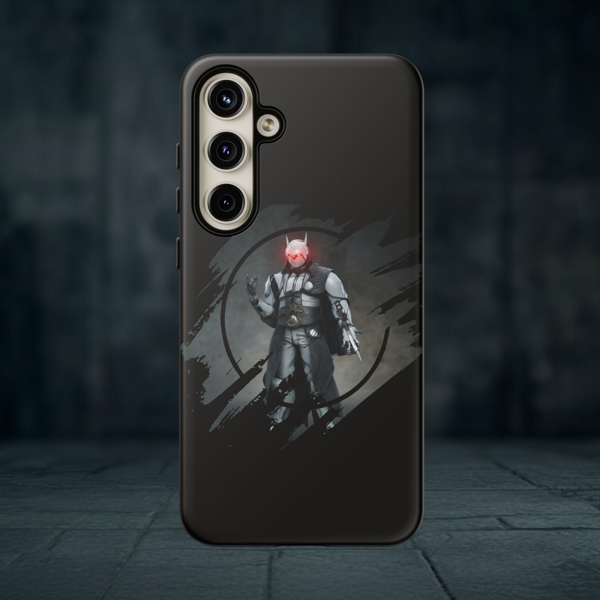 Galaxy Warrior Tough Phone Case — Dark Sci‑Fi Armor with Red Helm
