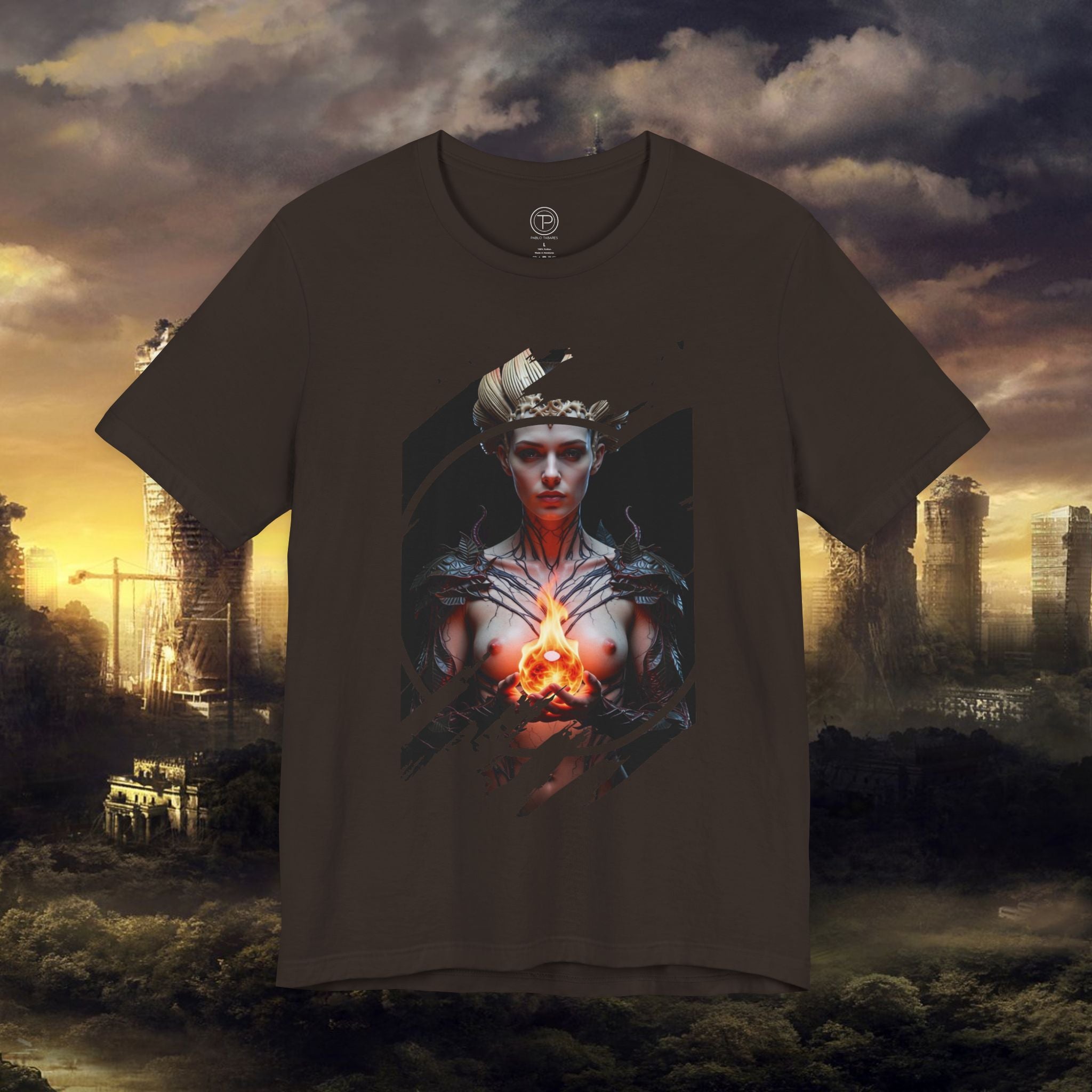 Dark Sorceress T‑Shirt — Fantasy Magic Witch Tee with Fiery Heart - Alexia Ashford
