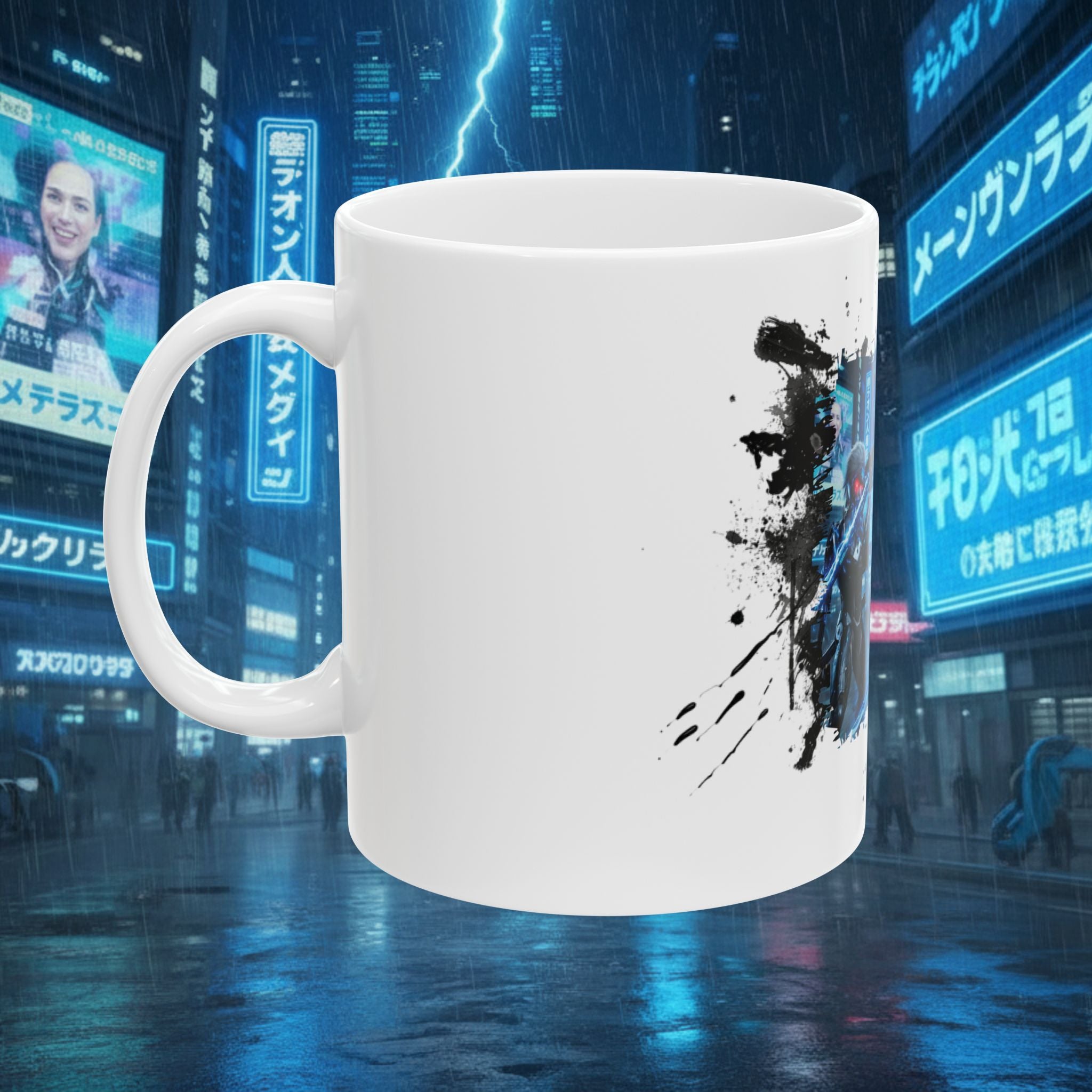 Cyberpunk Squad Ceramic Mug — Futuristic City Night Coffee Cup (11oz/15oz) - Battle Suits reunion