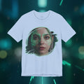 Cybernetic Portrait Tee — Futuristic Neon Circuit Face Graphic Shirt - Green Cyborg Woman