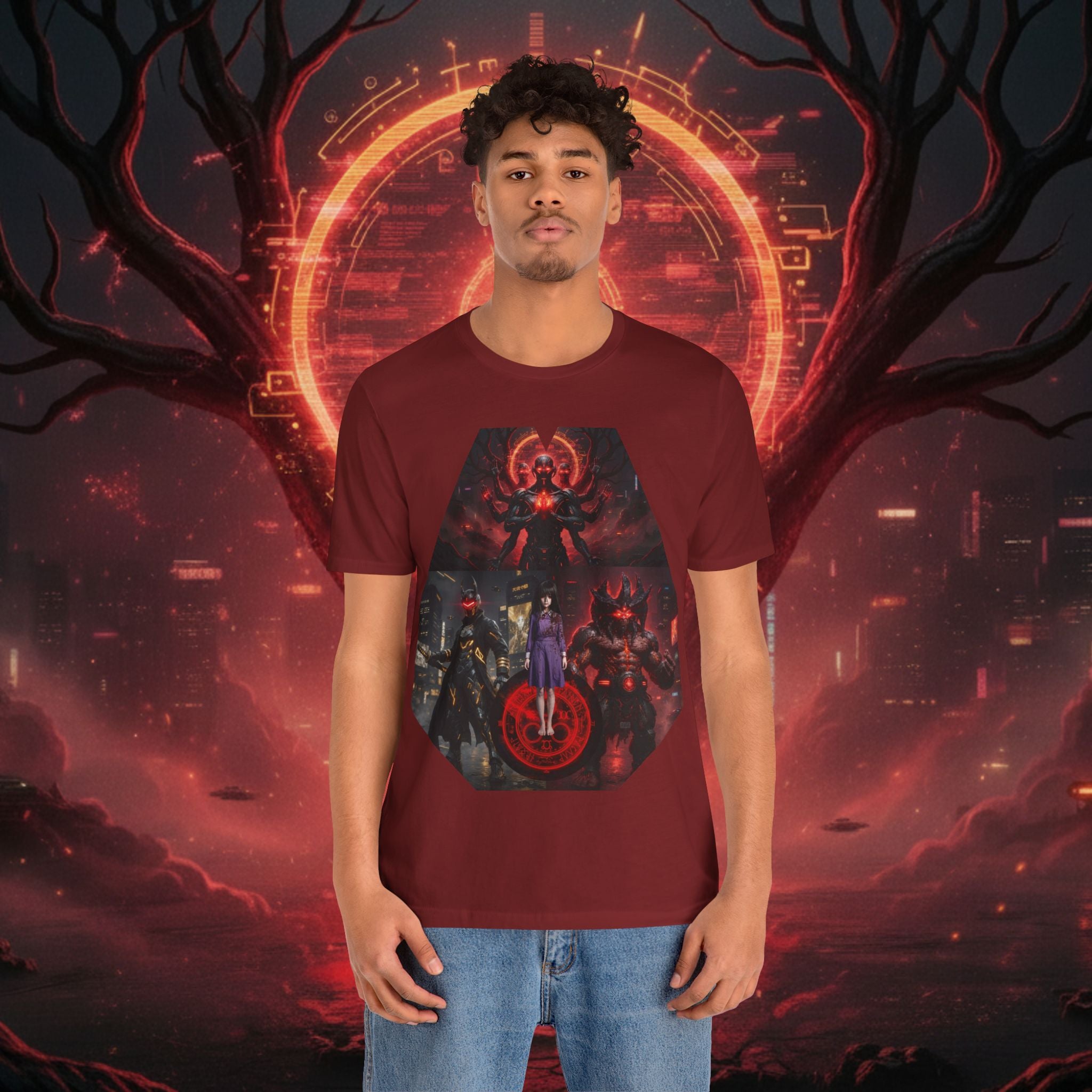 Superhero Squad Graphic Tee — Dark Red Mystic Design