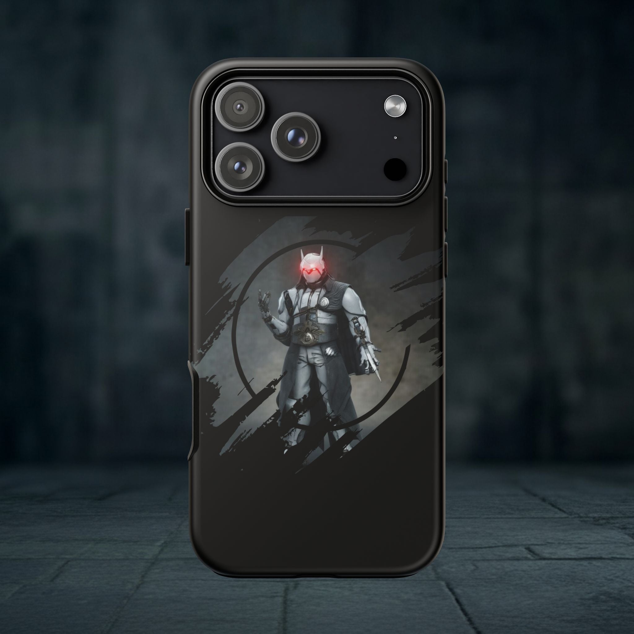 Galaxy Warrior Tough Phone Case — Dark Sci‑Fi Armor with Red Helm