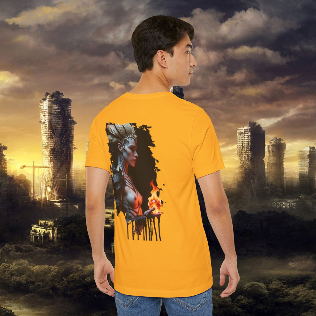 Mythic Fire Goddess T‑Shirt — Fantasy Portrait Tee with Flaming Orb - Alexia Ashford Side Face