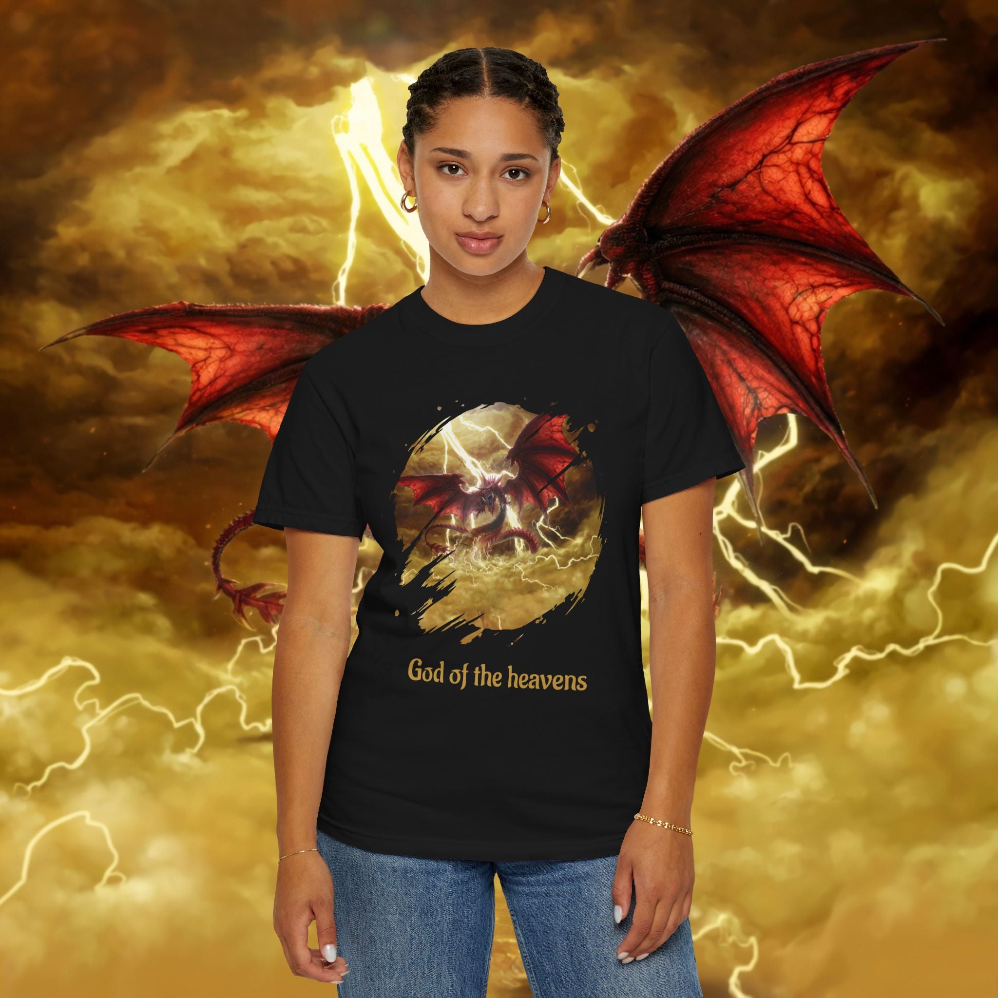 God of the Heavens T-Shirt — Mythic Storm Graphic Tee - slifer the sky dragon