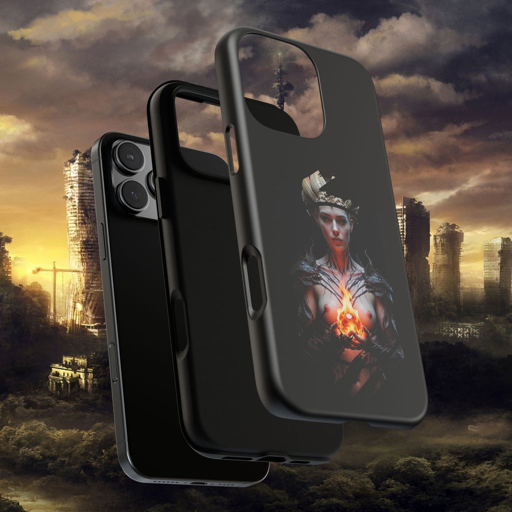 Fantasy Sorceress Phone Case — Dark Magic Mage with Fiery Orb Tough Case - Alexia Ashford