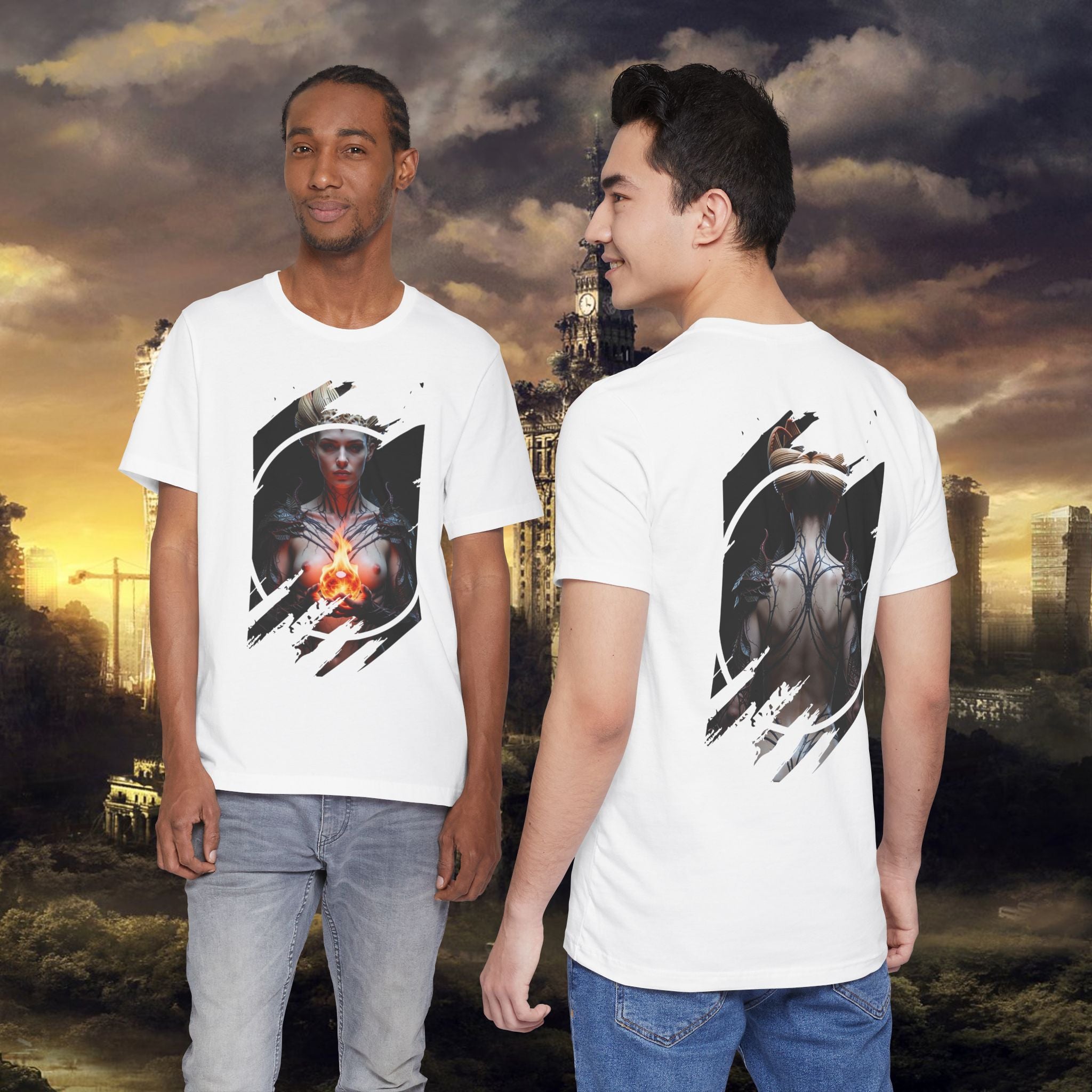 Dark Sorceress T‑Shirt — Fantasy Magic Witch Tee with Fiery Heart - Alexia Ashford