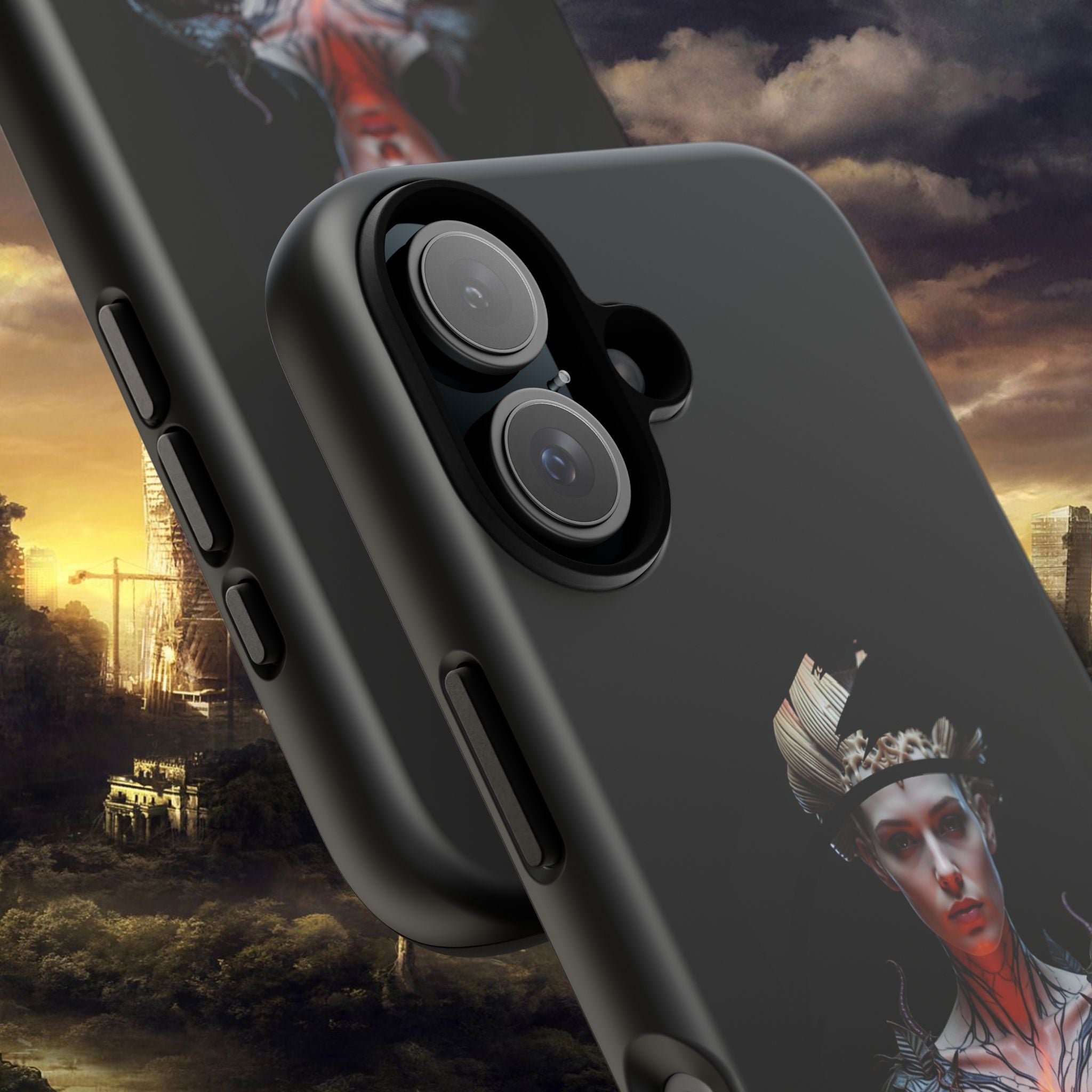 Fantasy Sorceress Phone Case — Dark Magic Mage with Fiery Orb Tough Case - Alexia Ashford