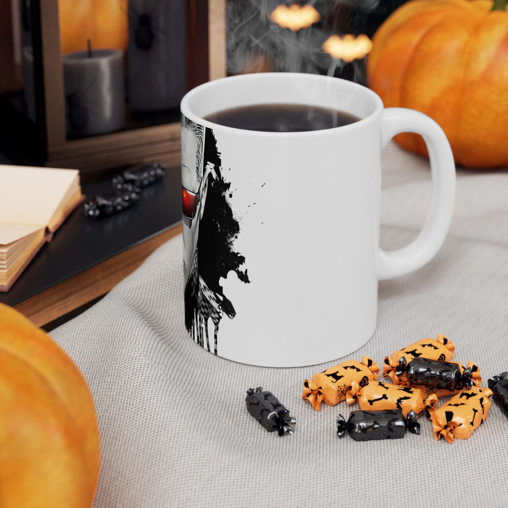 Split Face Cyborg vs Mutant Mug — Sci‑Fi Half‑Human Red Eye Ceramic Coffee Cup (11oz/15oz) JIGSAW Y WESKER - JIGWES