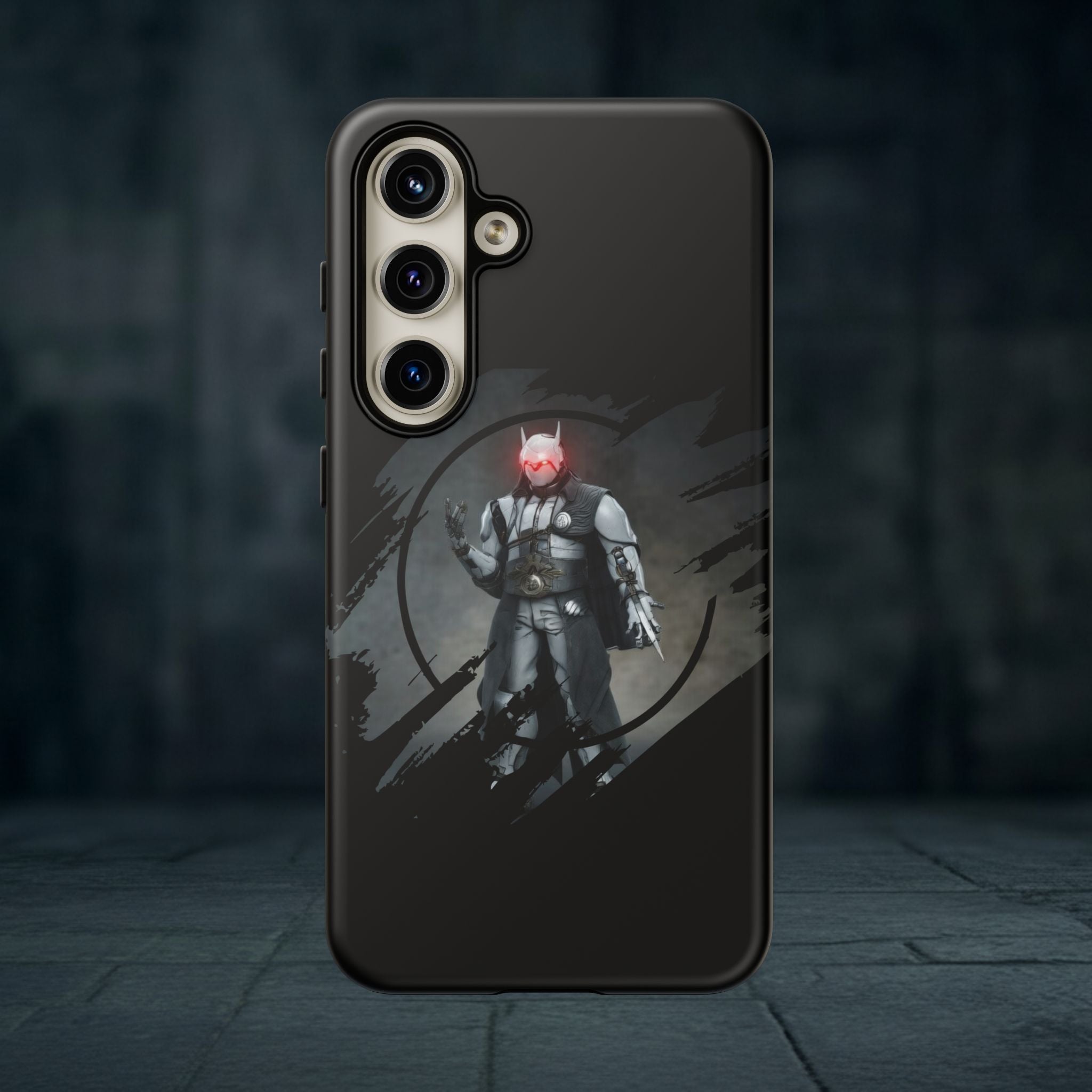 Galaxy Warrior Tough Phone Case — Dark Sci‑Fi Armor with Red Helm