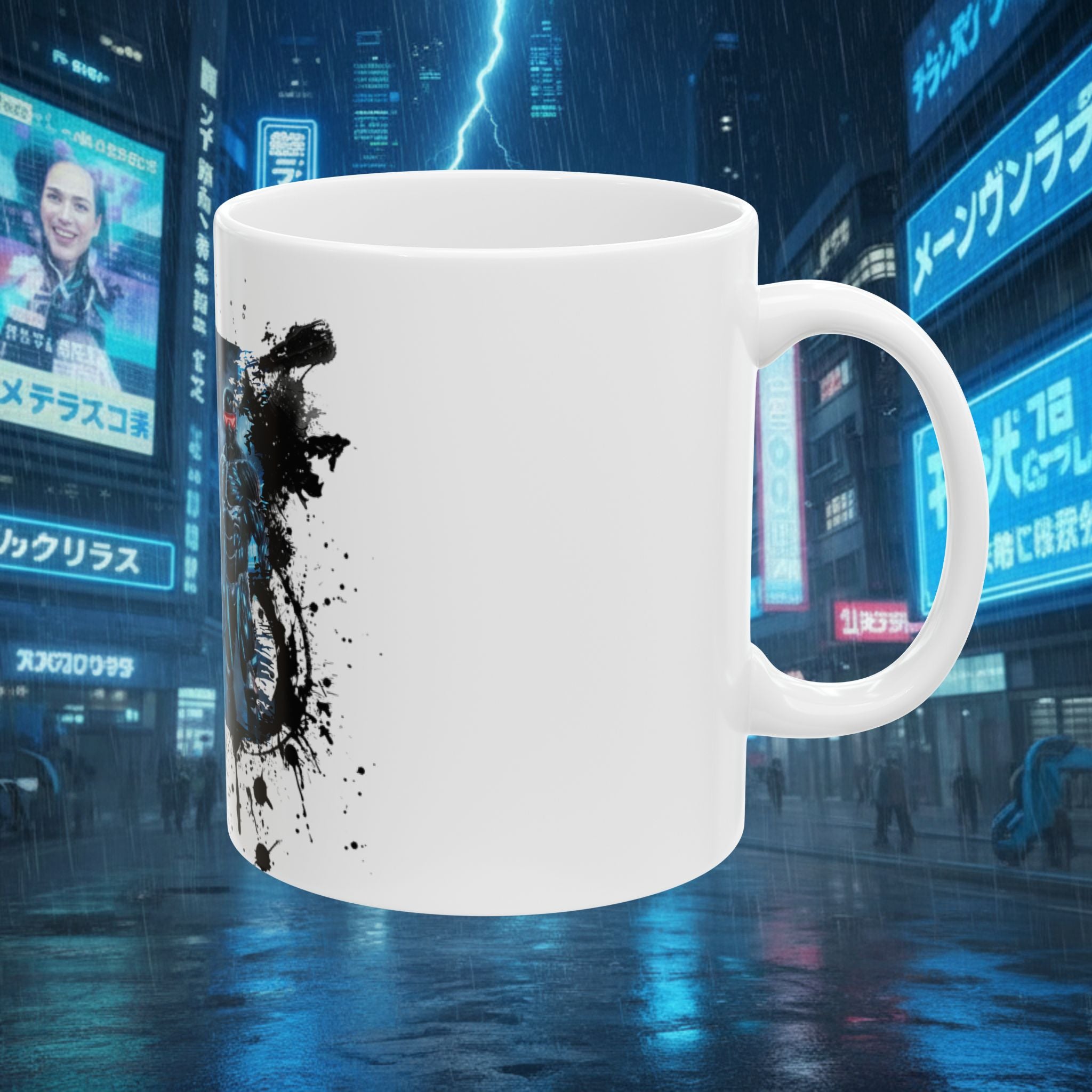 Cyberpunk Squad Ceramic Mug — Futuristic City Night Coffee Cup (11oz/15oz) - Battle Suits