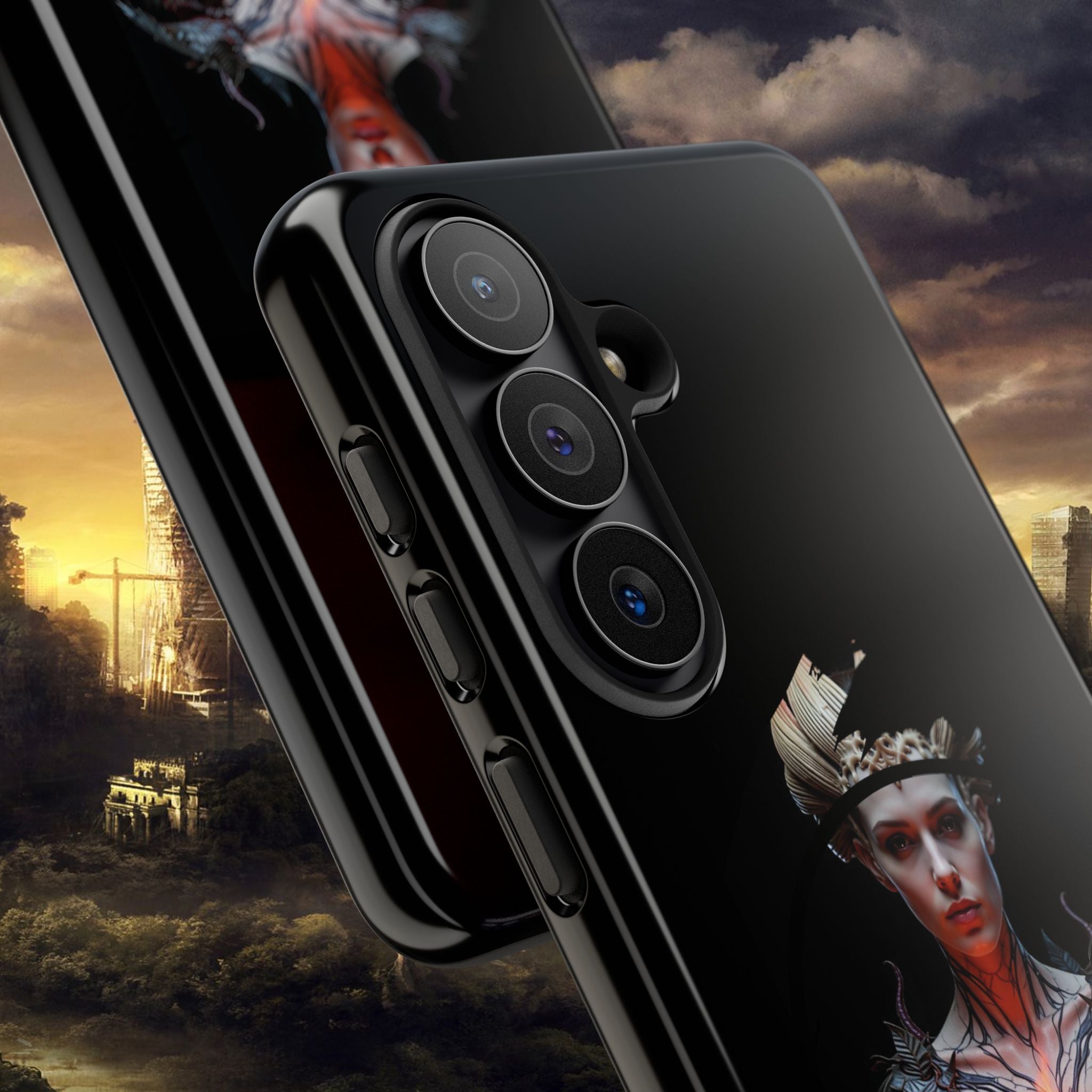 Fantasy Sorceress Phone Case — Dark Magic Mage with Fiery Orb Tough Case - Alexia Ashford