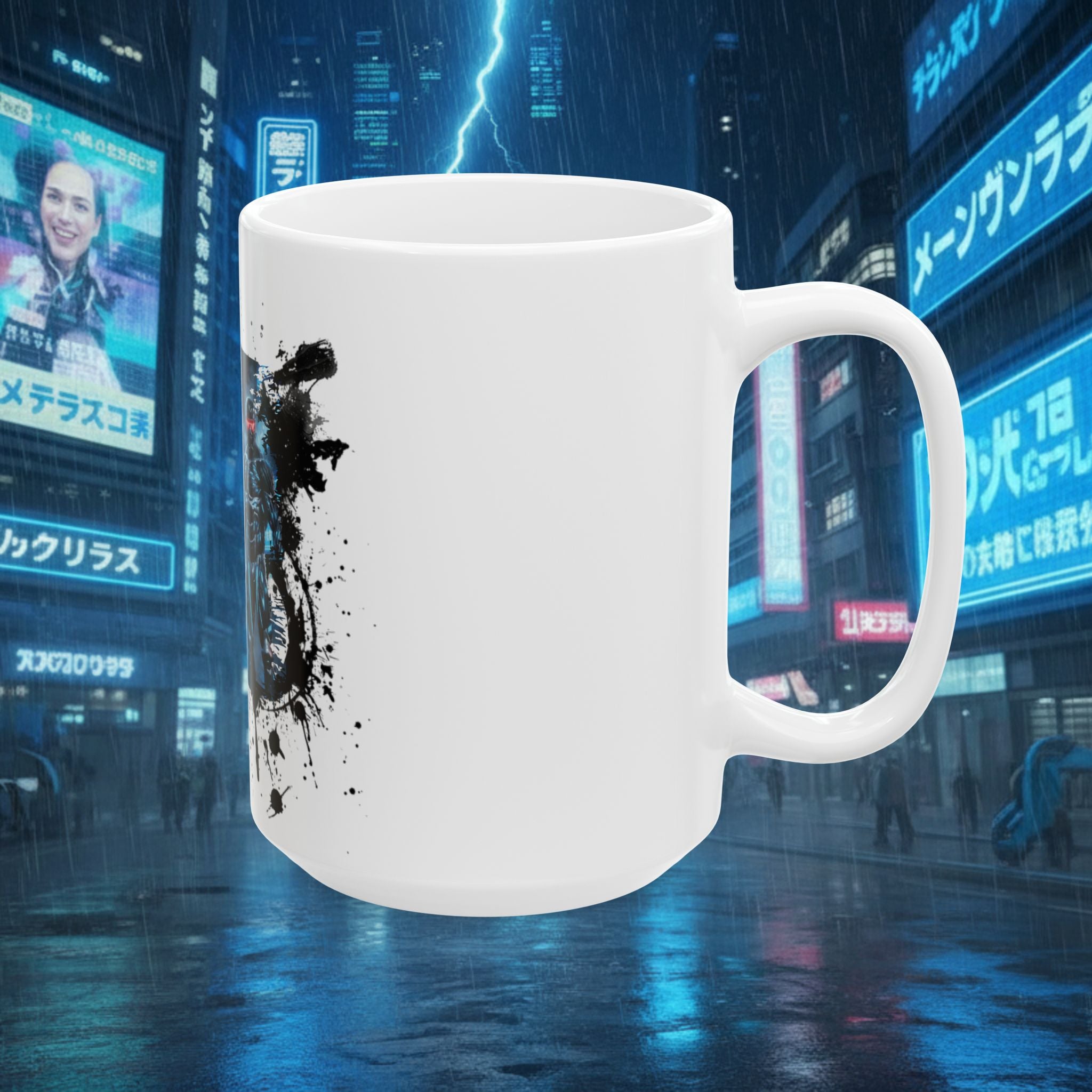 Cyberpunk Squad Ceramic Mug — Futuristic City Night Coffee Cup (11oz/15oz) - Battle Suits