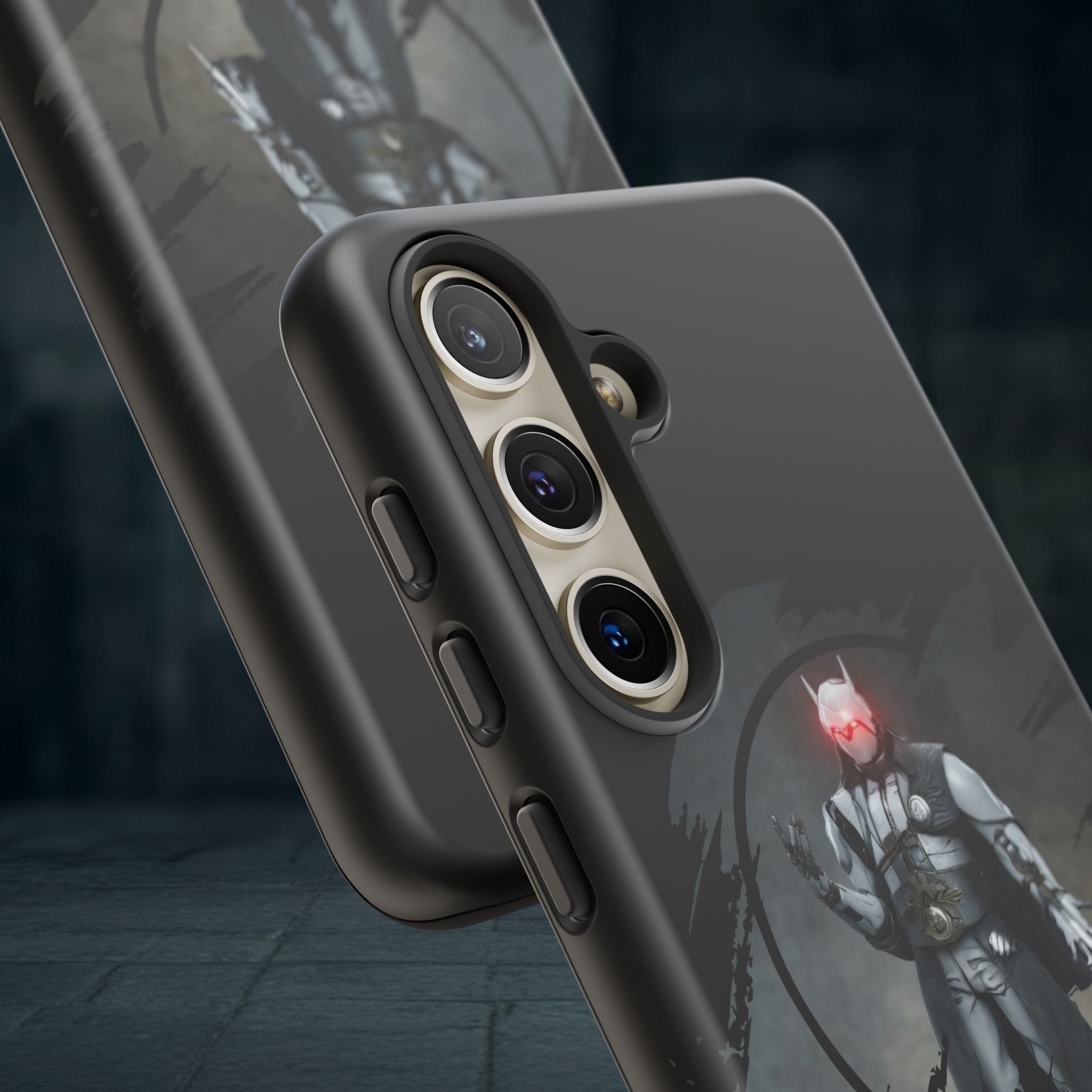 Galaxy Warrior Tough Phone Case — Dark Sci‑Fi Armor with Red Helm