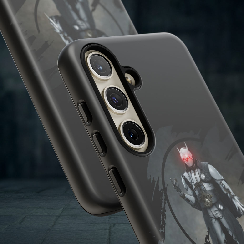 Galaxy Warrior Tough Phone Case — Dark Sci‑Fi Armor with Red Helm