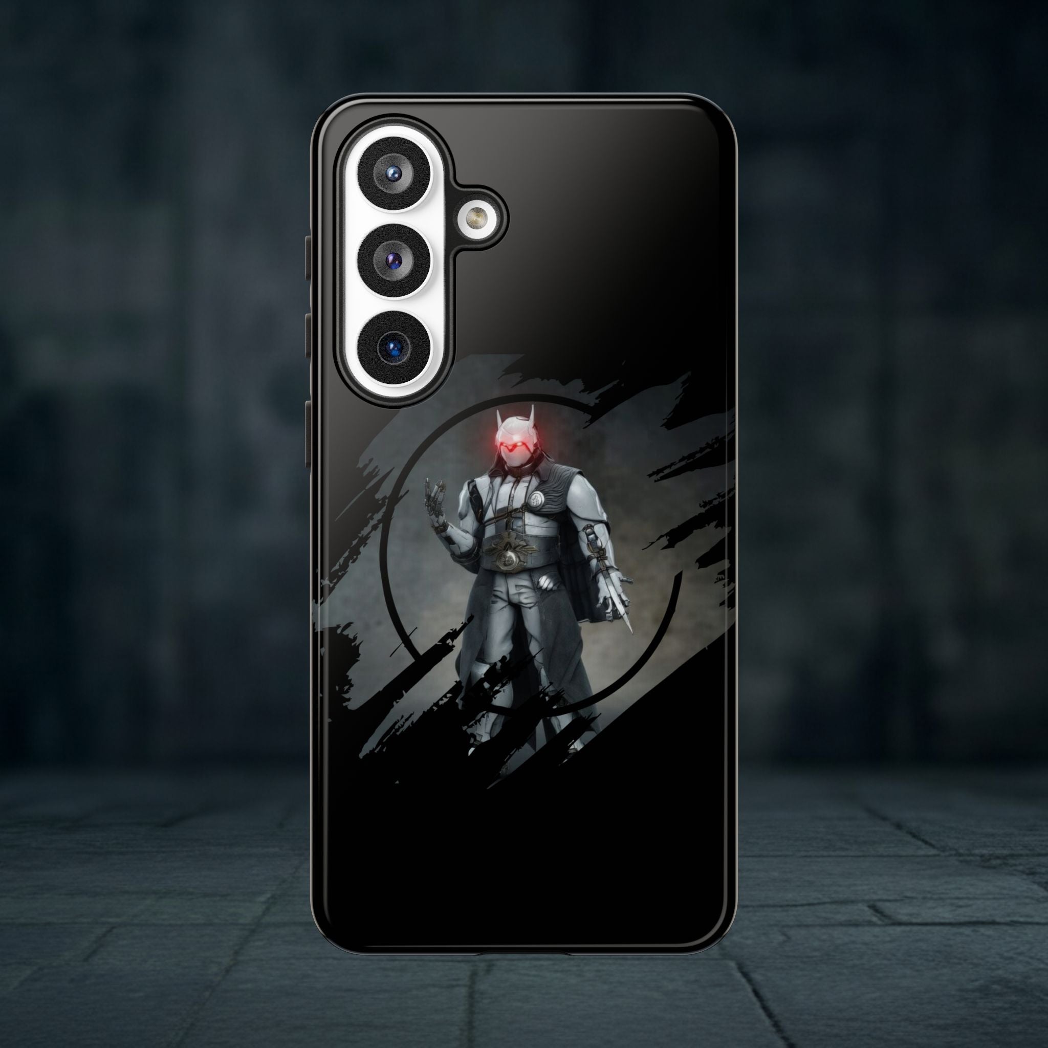 Galaxy Warrior Tough Phone Case — Dark Sci‑Fi Armor with Red Helm