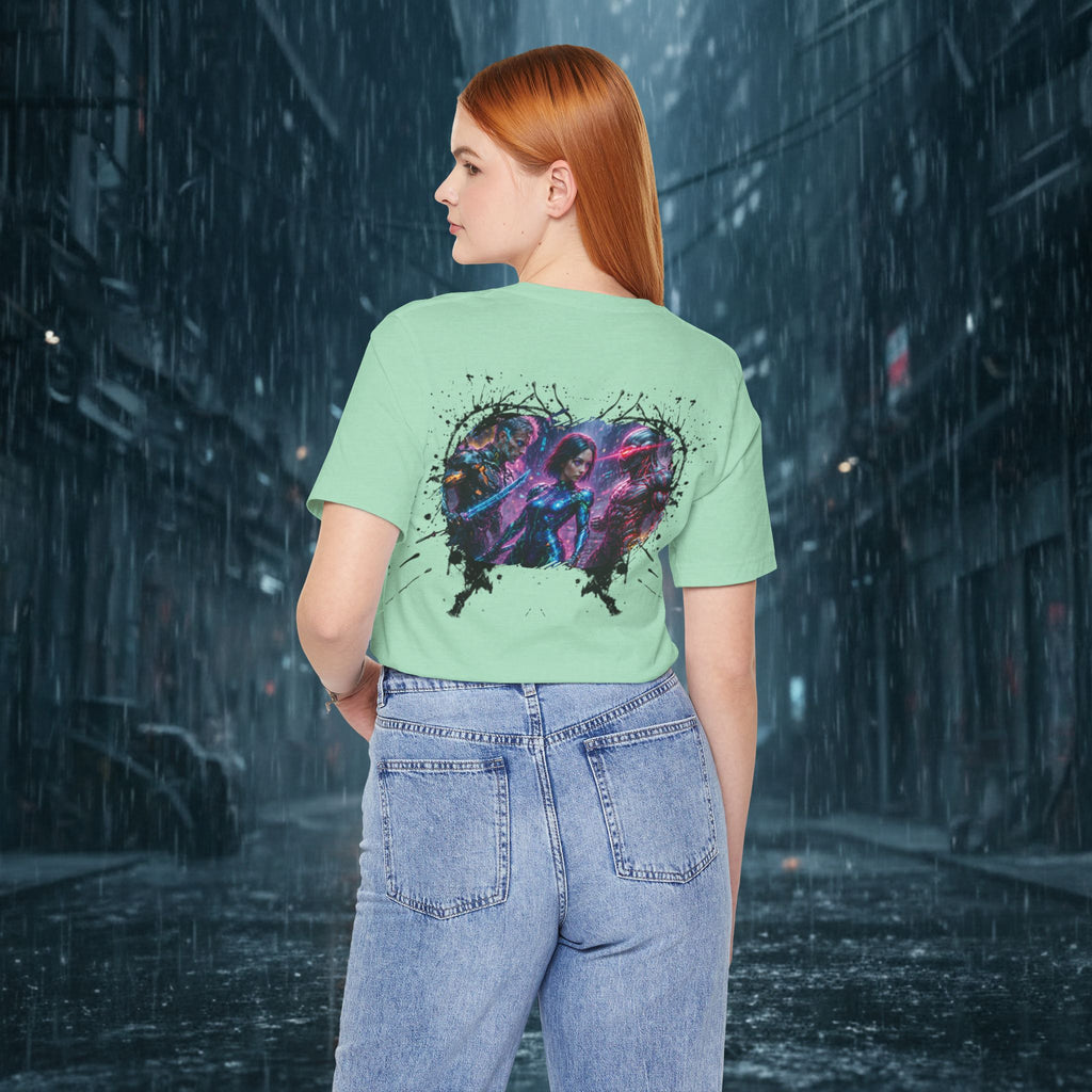T-Shirt — "Big Family Reunion" Sci‑Fi Character Heart Graphic Tee - Battle Suits